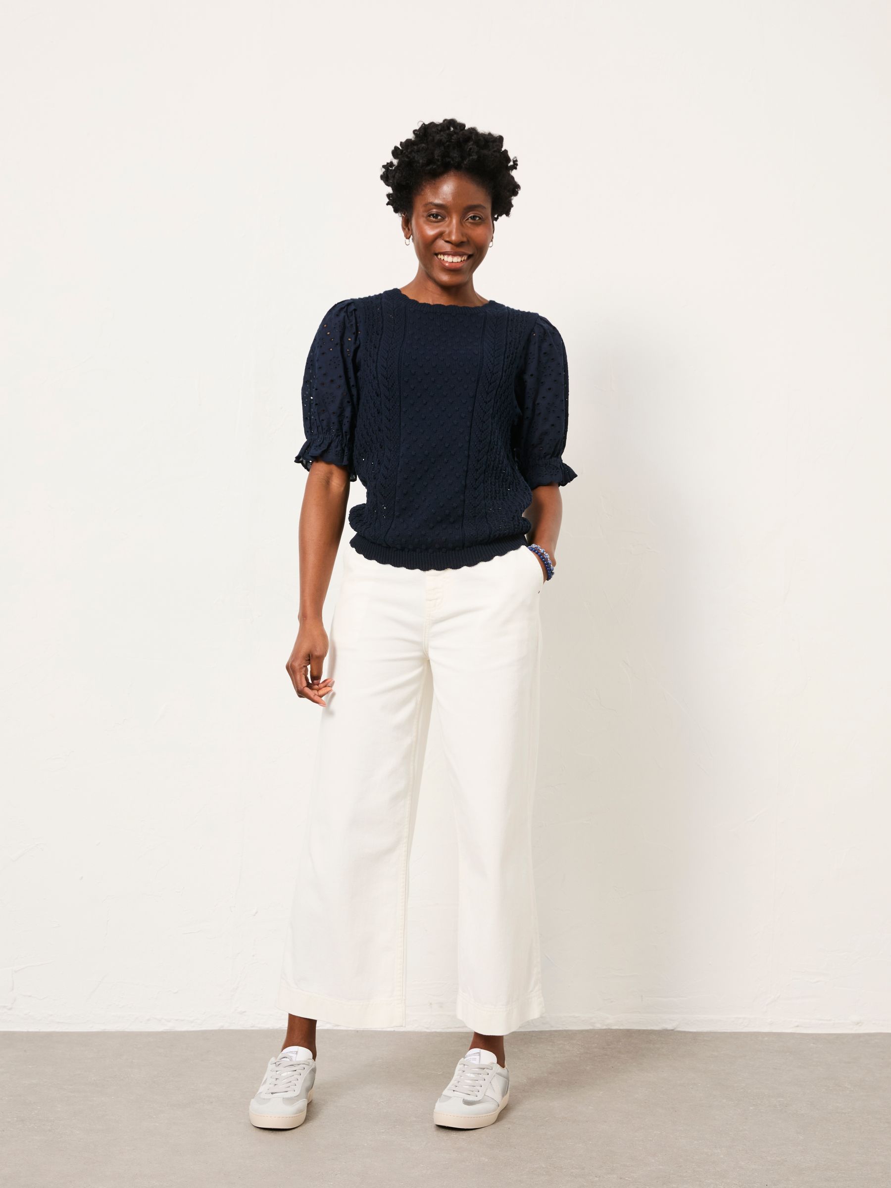 Joanie Navy Knitted and Woven Top - Image 3 of 6