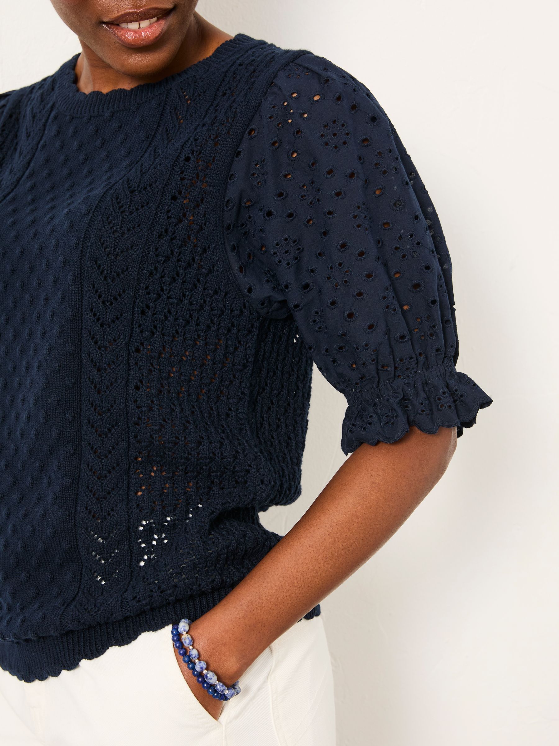 Joanie Navy Knitted and Woven Top - Image 4 of 6