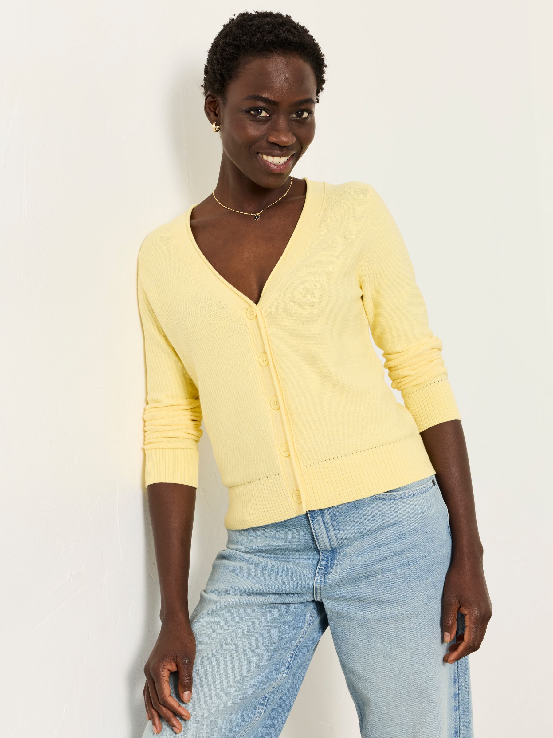 Lucee Yellow Knitted Cardigan | FatFace