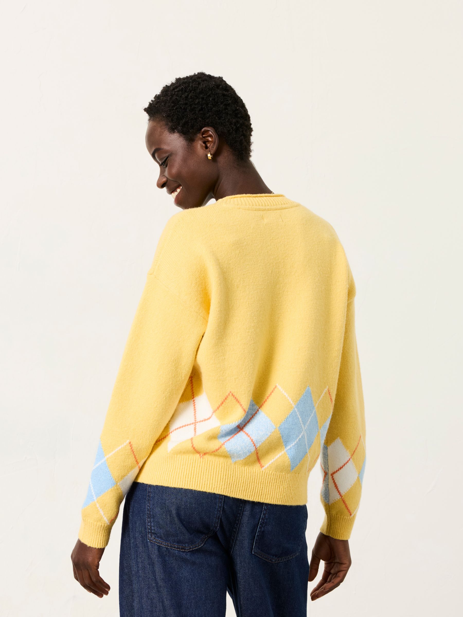 Rue Yellow Knitted Argyle Jumper | FatFace