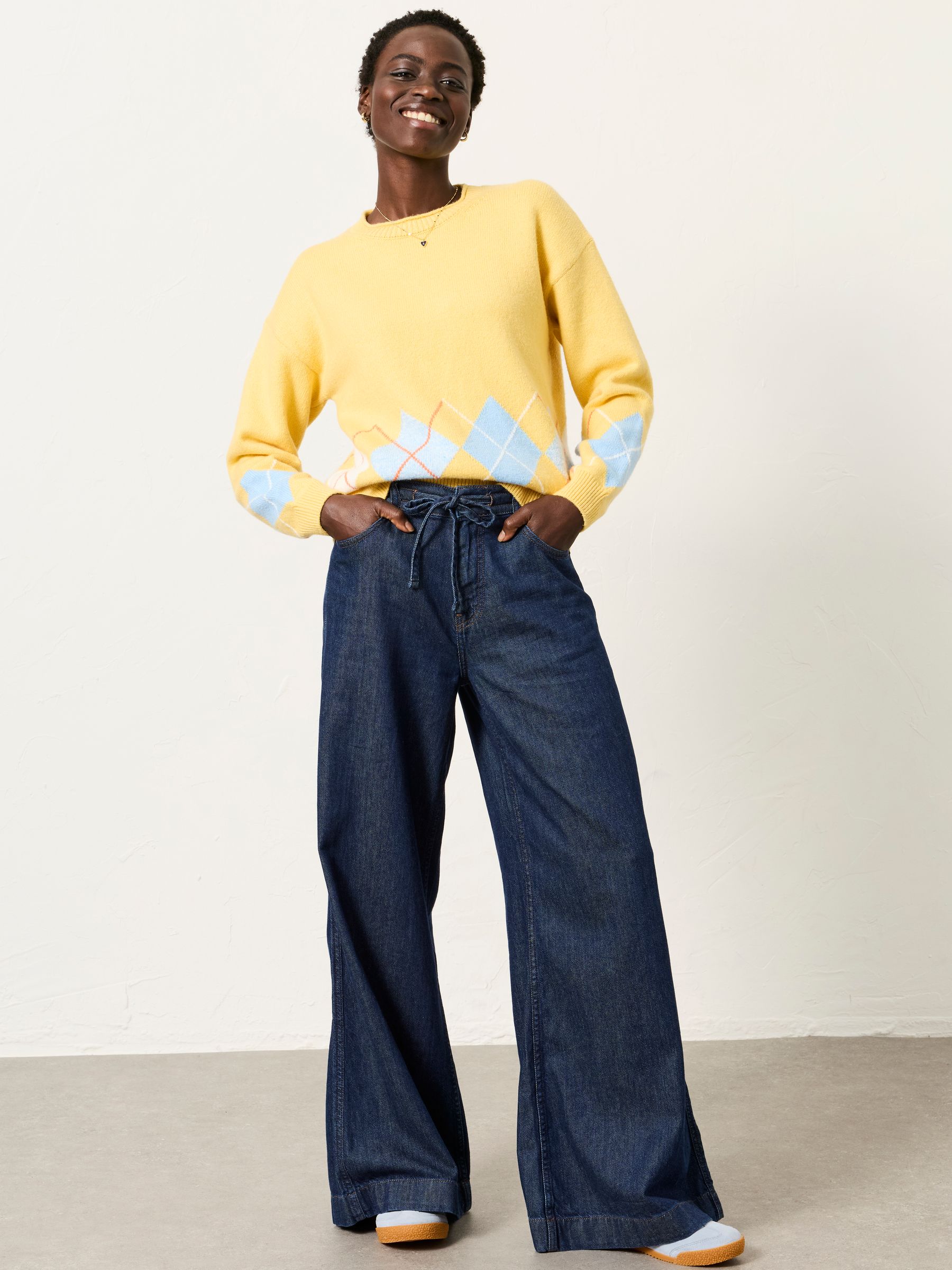 Rue Yellow Knitted Argyle Jumper - Image 3 of 5