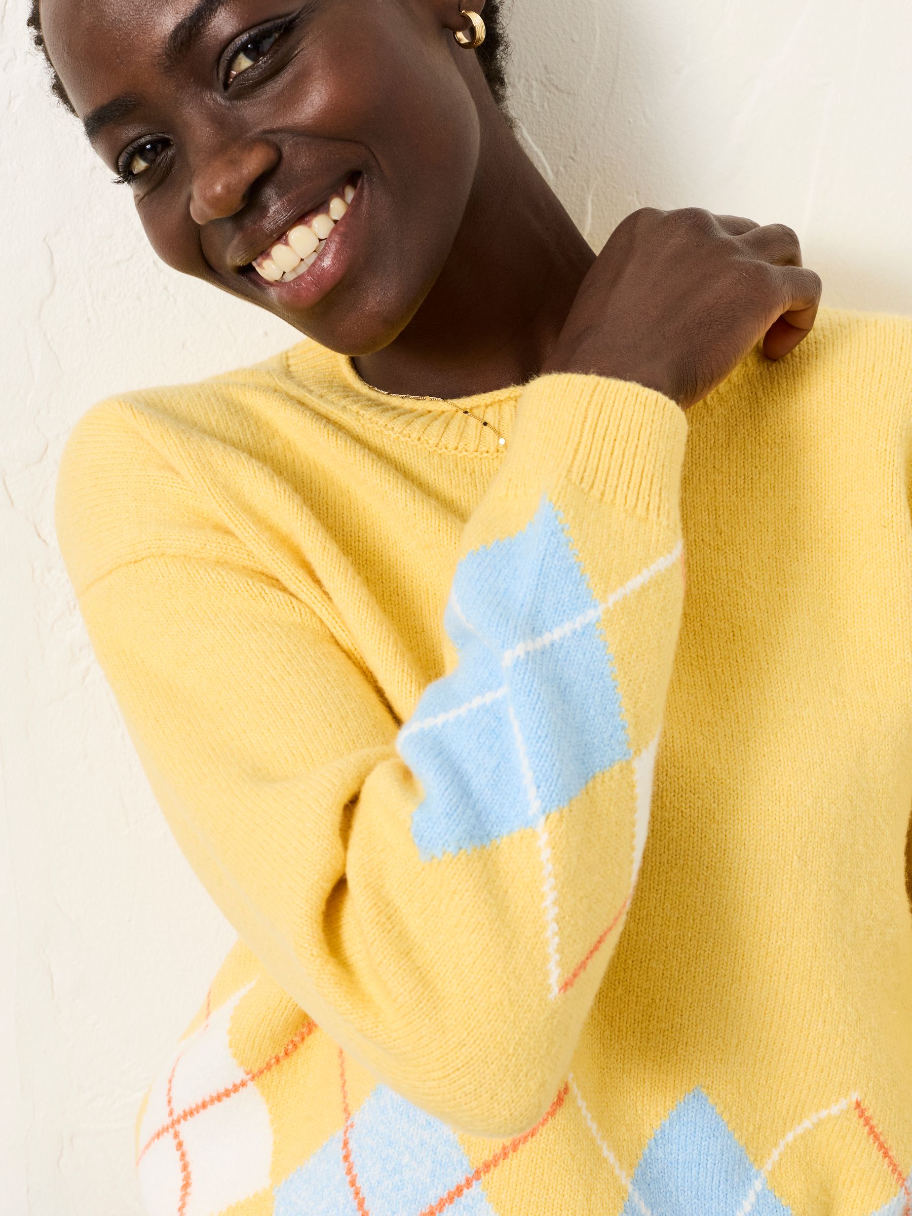 Rue Yellow Knitted Argyle Jumper | FatFace USA