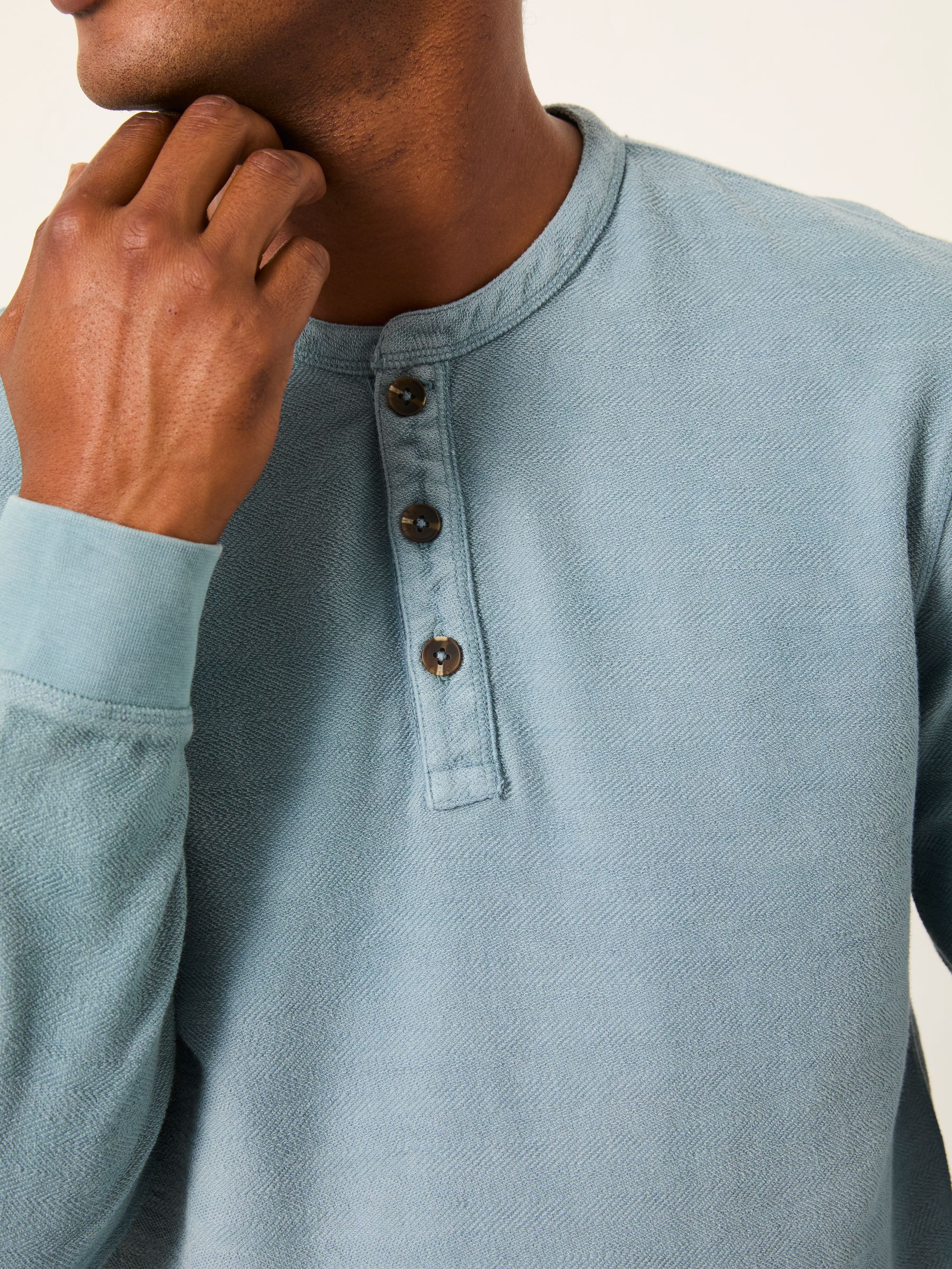 Light Vintage Blue Herringbone Henley - Image 3 of 6