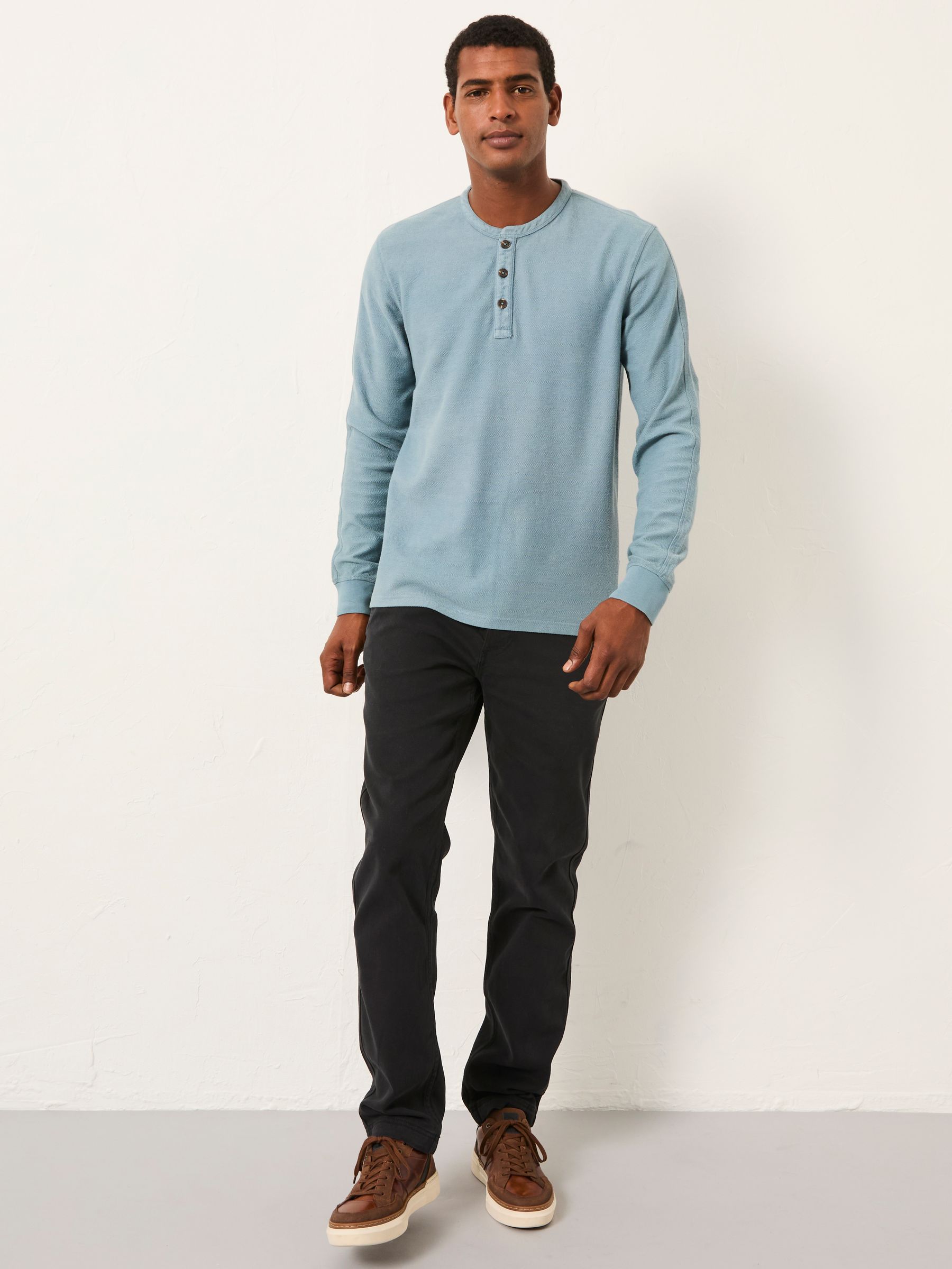 Light Vintage Blue Herringbone Henley - Image 4 of 6