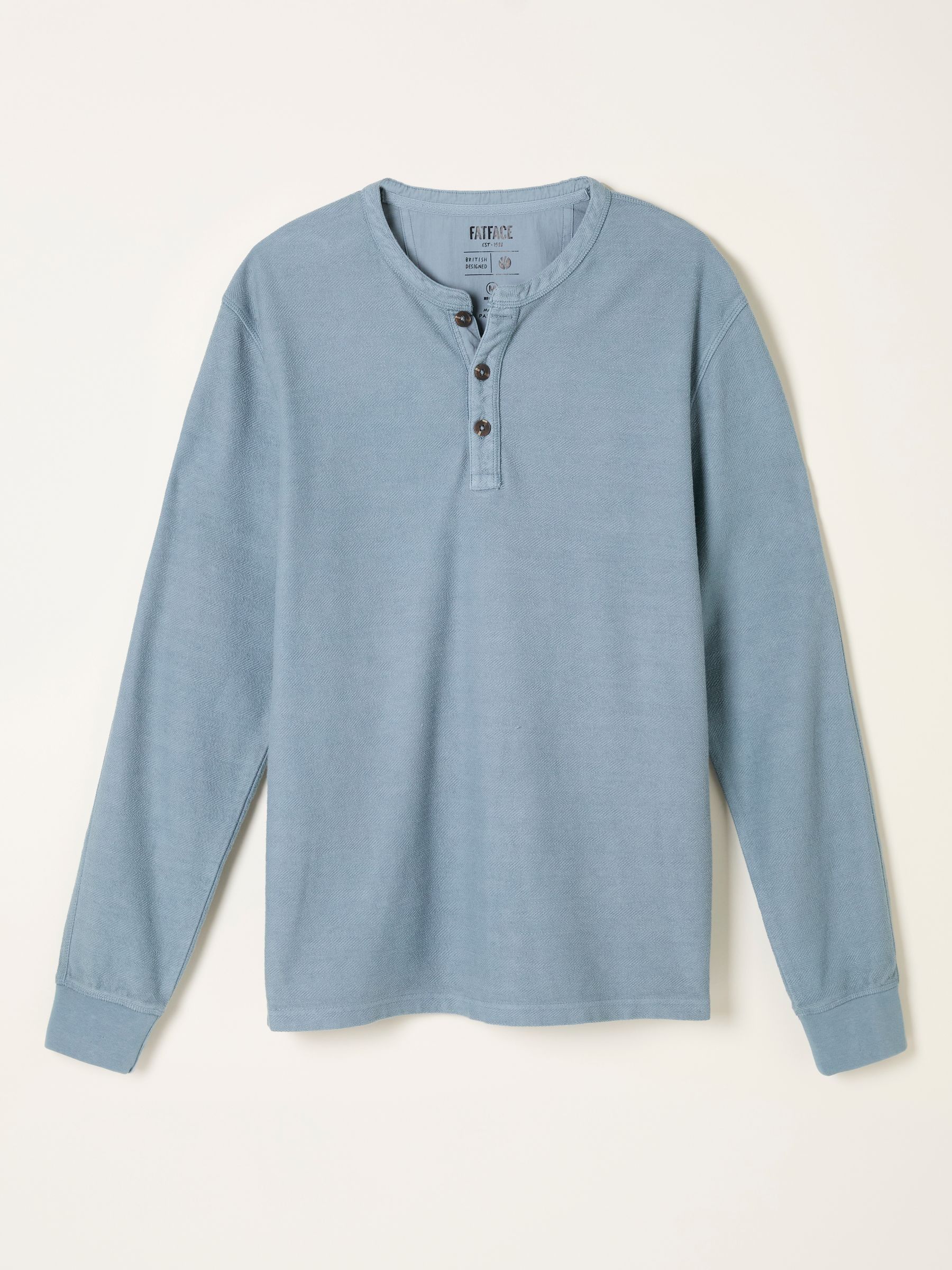 Light Vintage Blue Herringbone Henley - Image 6 of 6