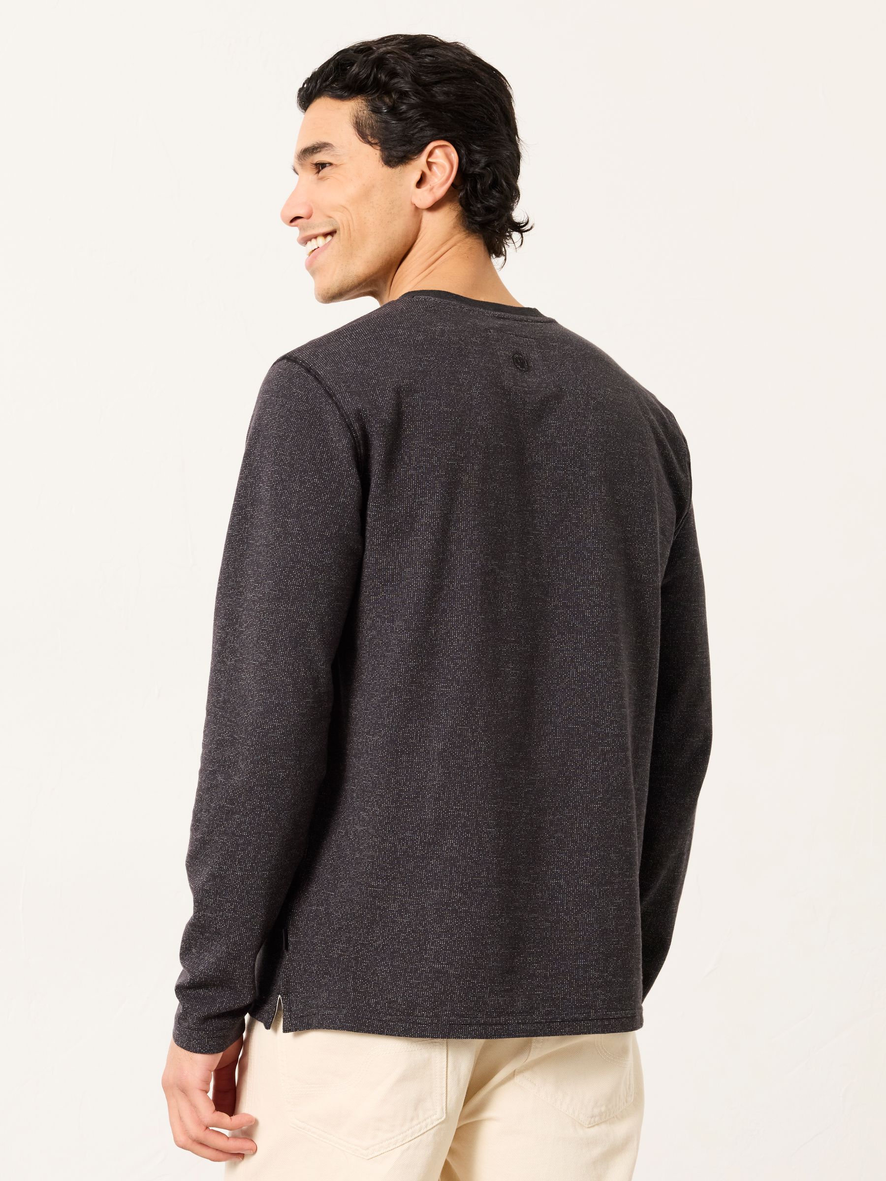 Washed Black Waffle Textured Henley T-Shirt | FatFace USA