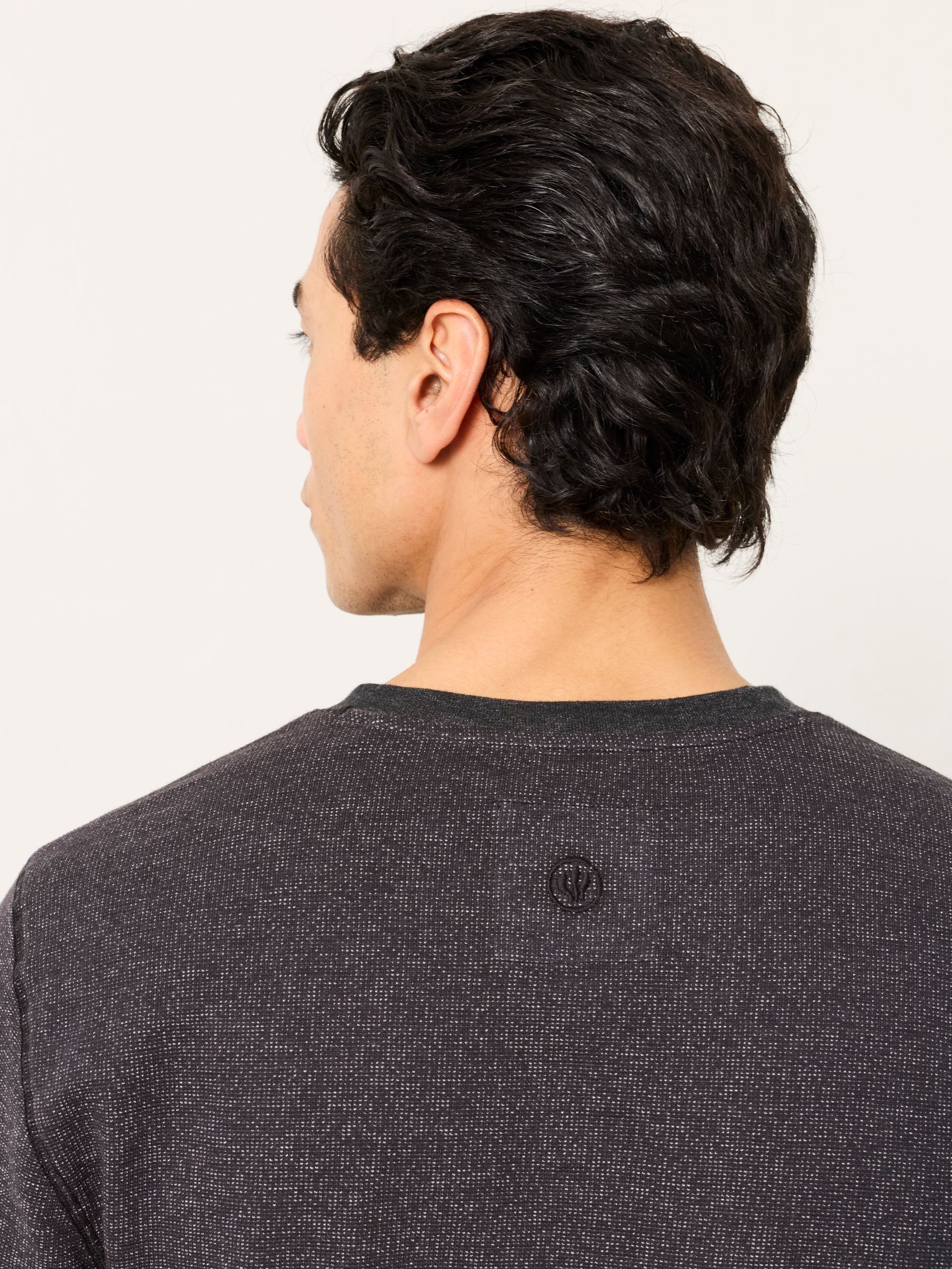 Washed Black Waffle Textured Henley - Image 3 of 6