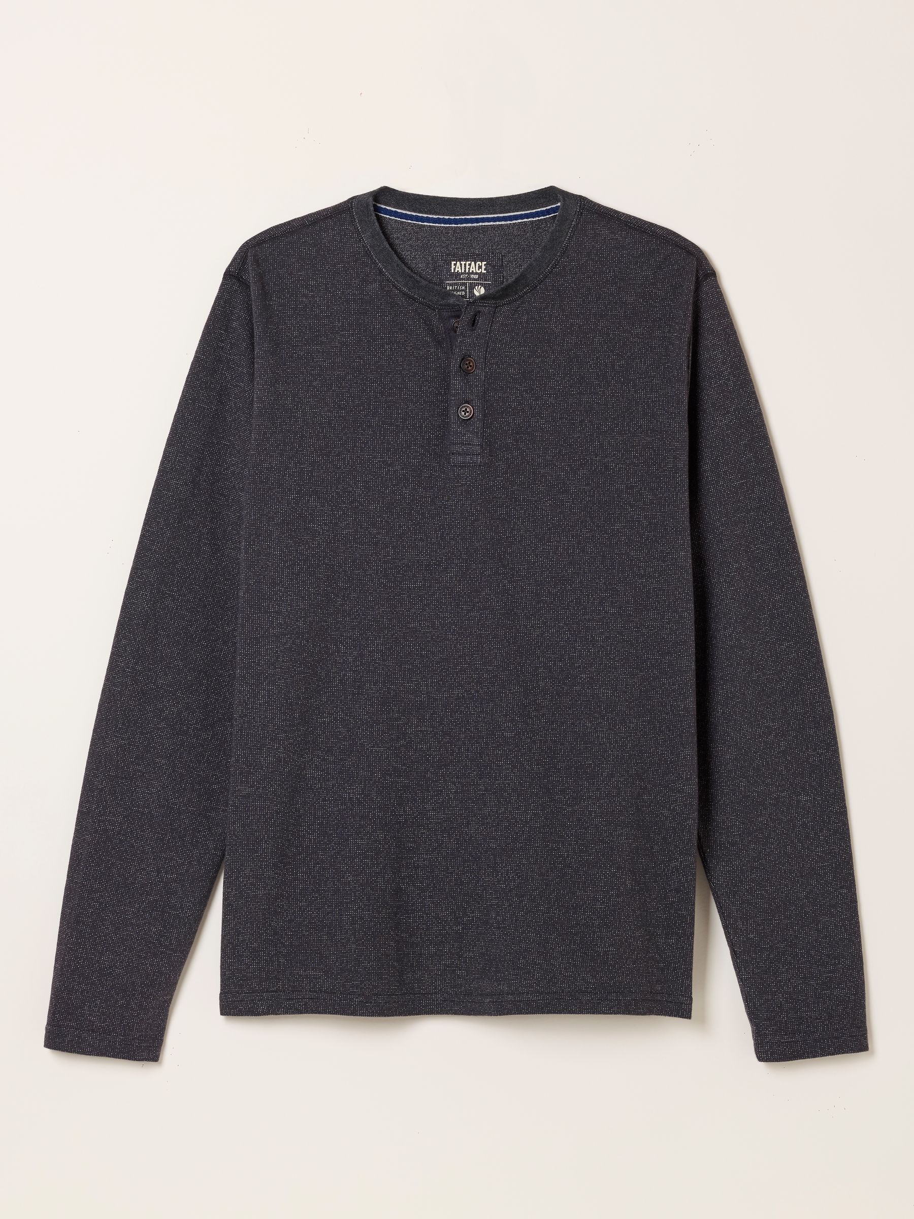Washed Black Waffle Textured Henley T-Shirt | FatFace USA