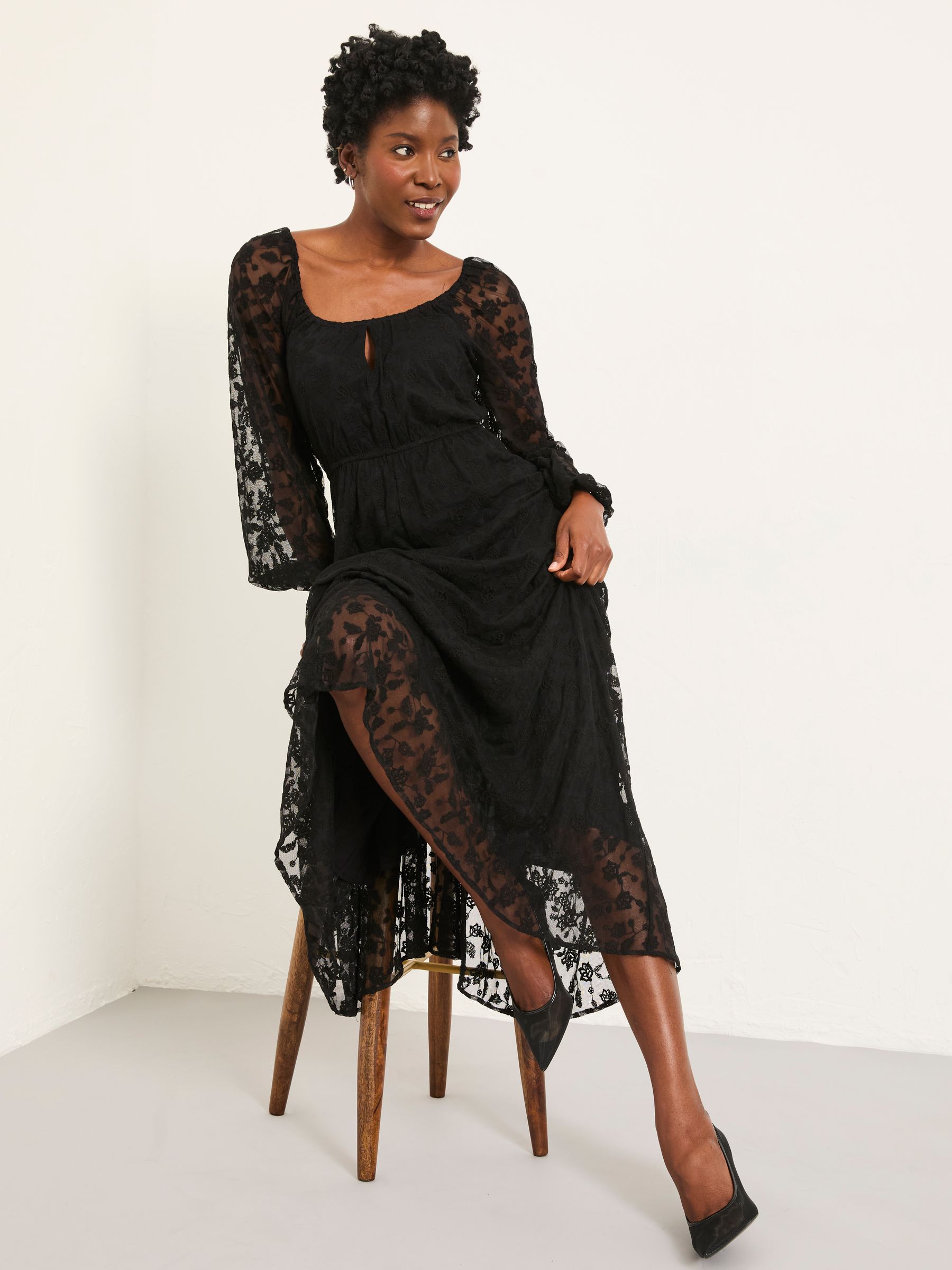 Maude Black Regular Lace Midi Dress - Image 4 of 7