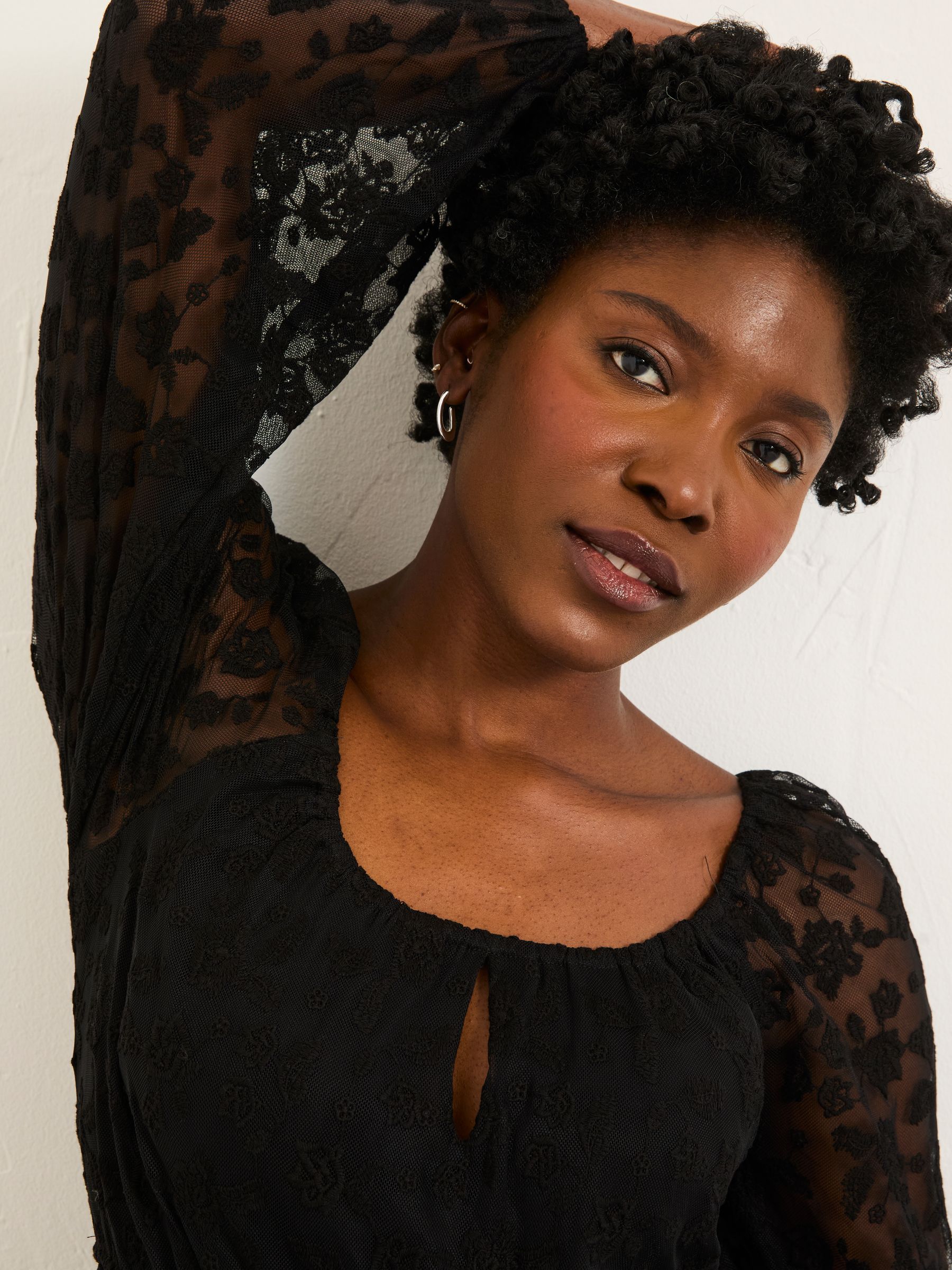 Maude Black Regular Lace Midi Dress - Image 6 of 7