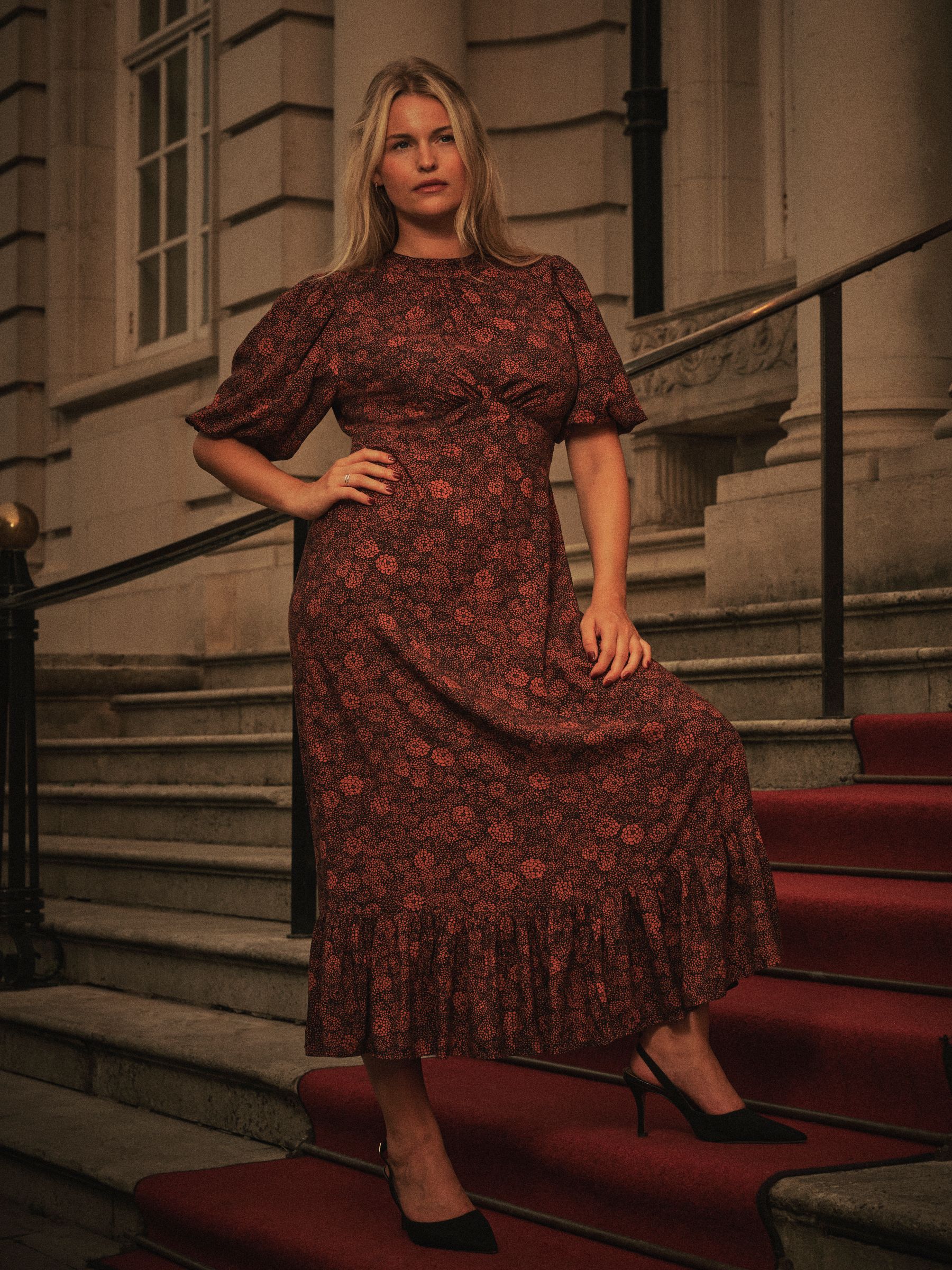 Mila Black Circle Floral Regular Midi Dress - Image 1 of 7