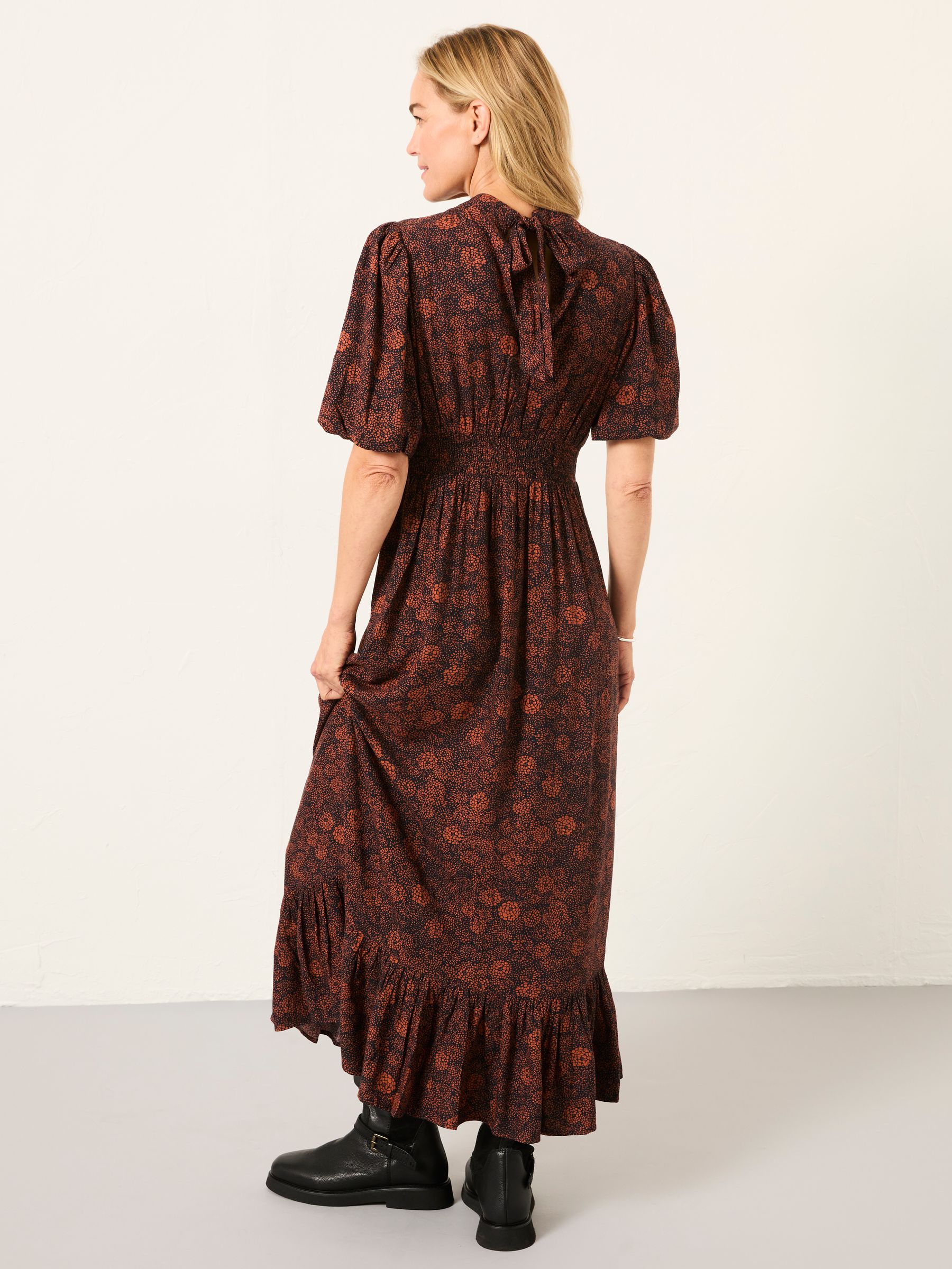 FatFace - Mila Black Circle Floral Regular Midi Dress