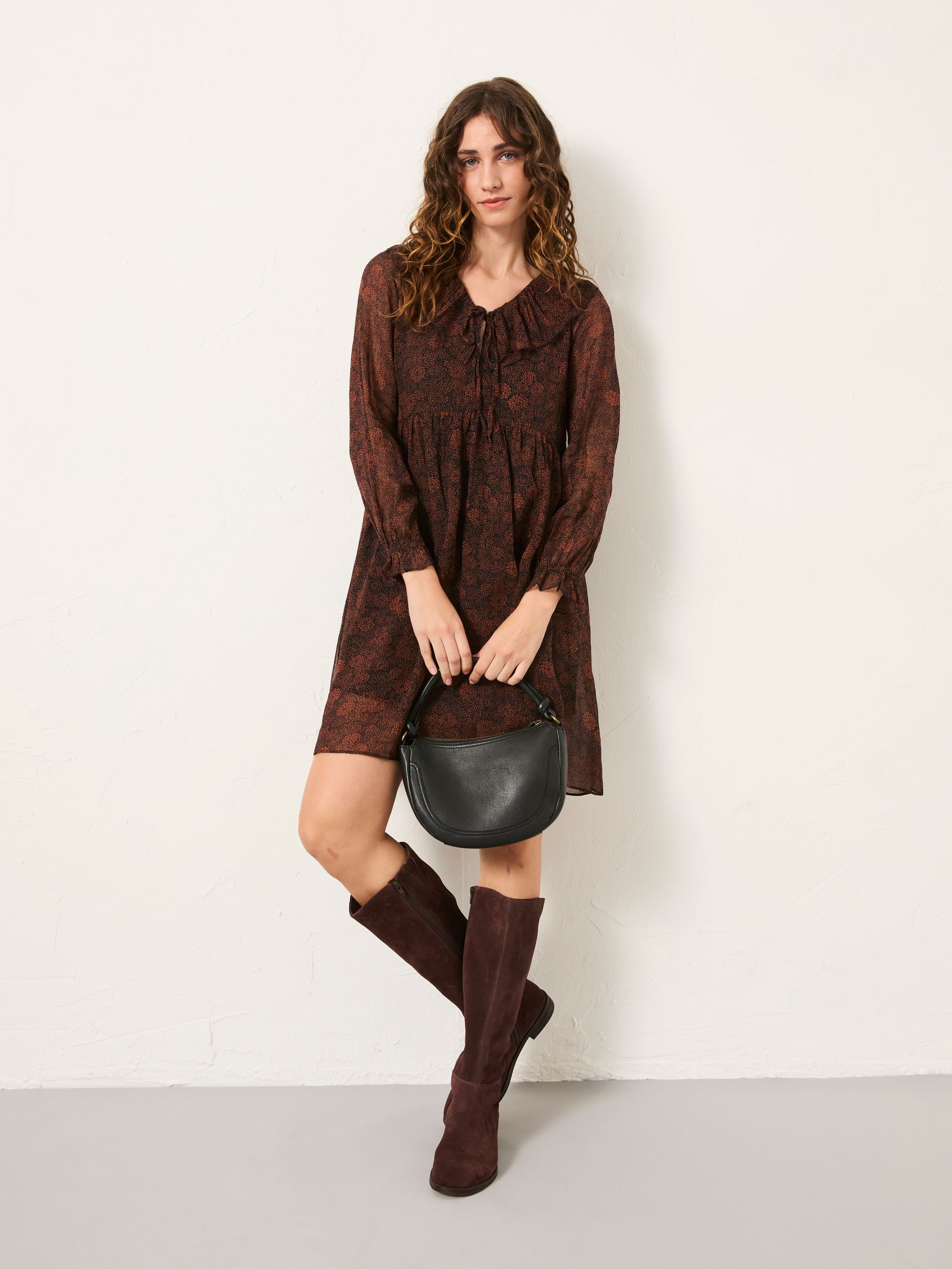 Bella Black Circle Floral Regular Dress - Image 1 of 5