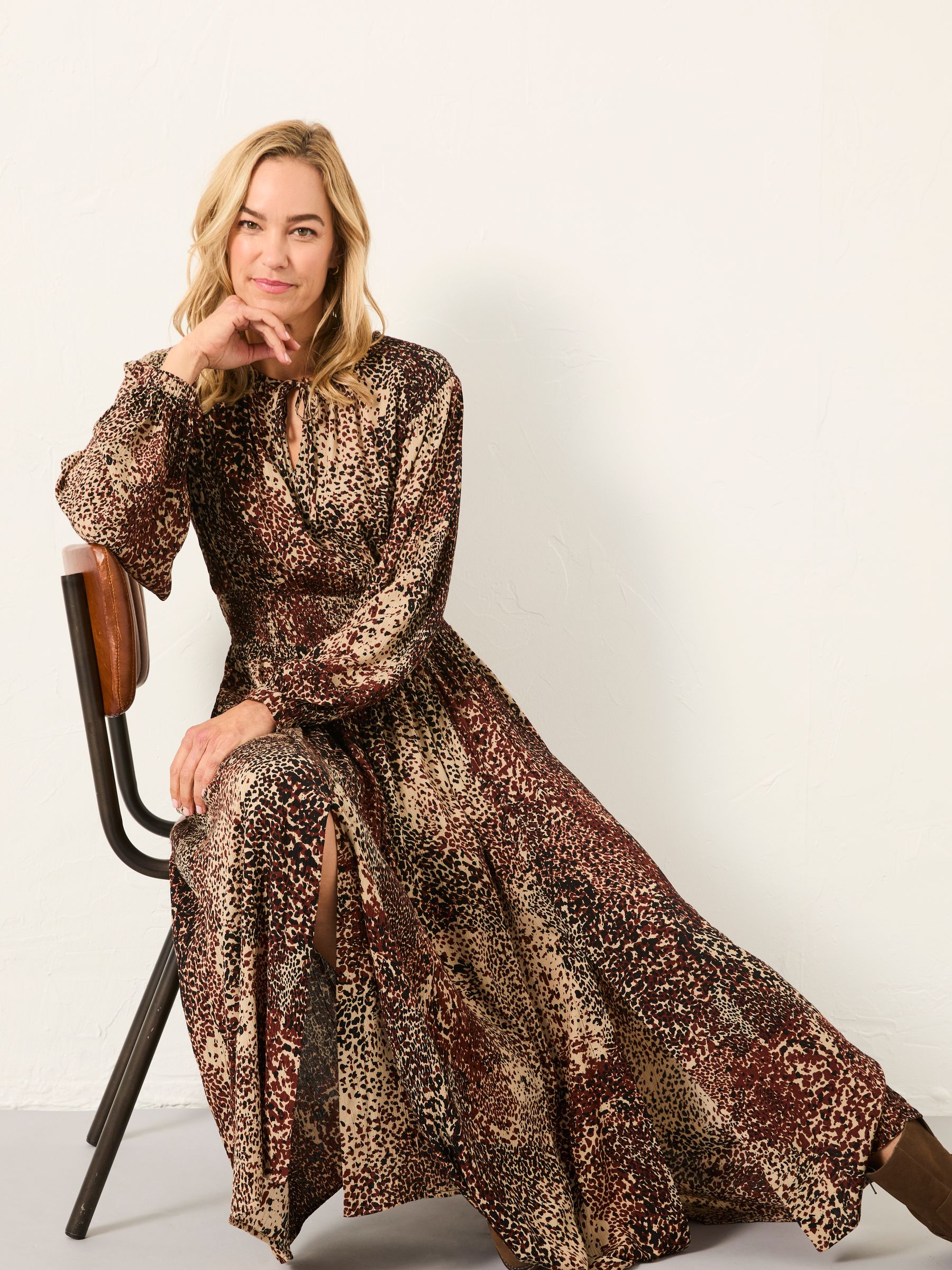 Jaqs Light Brown Layered Animal Regular Midi Dress - Image 1 of 6