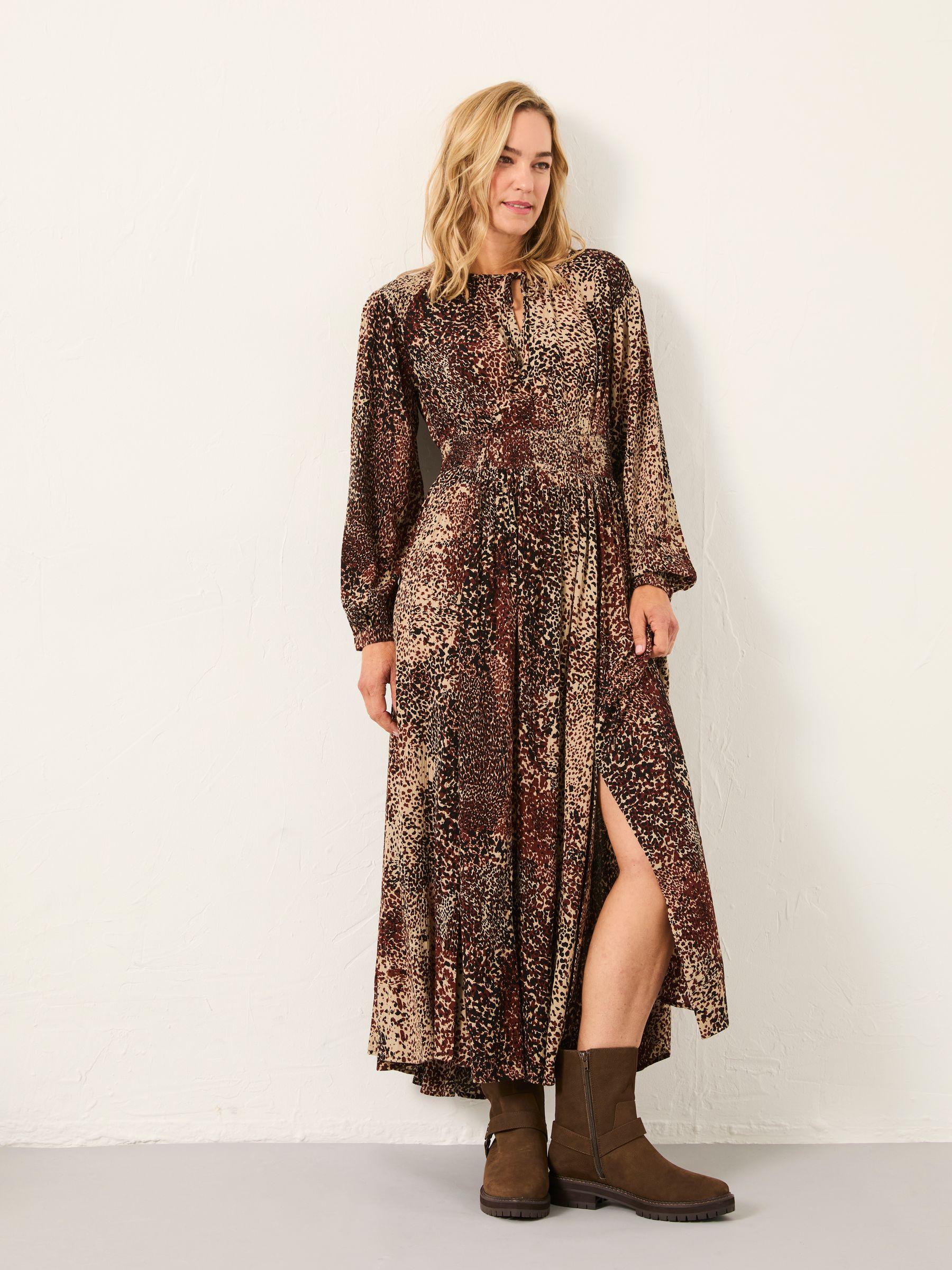 Jaqs Light Brown Layered Animal Regular Midi Dress - Image 3 of 6