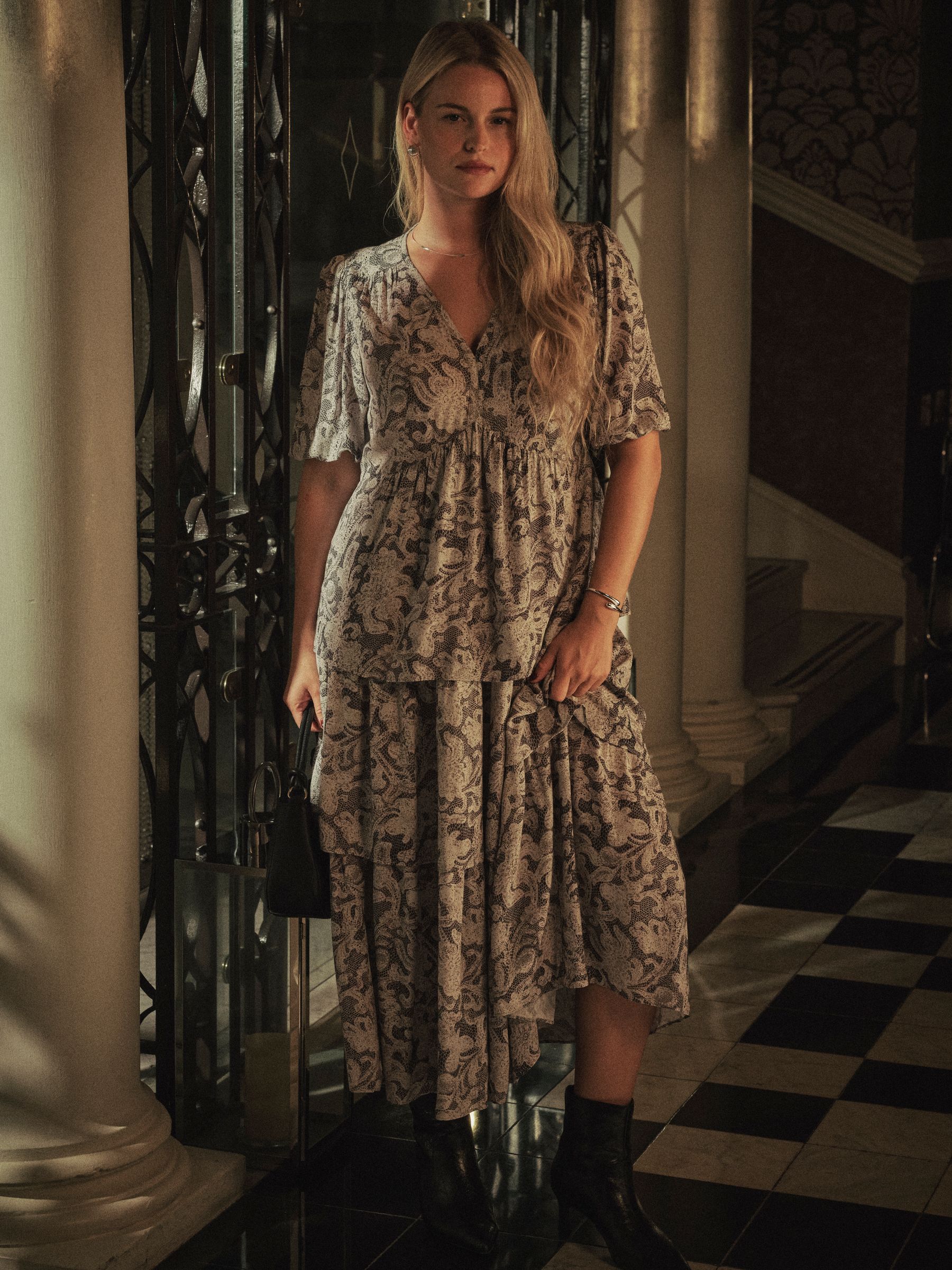 Milly Charcoal Grey Decorative Floral Regular Midi Dress - Image 1 of 7