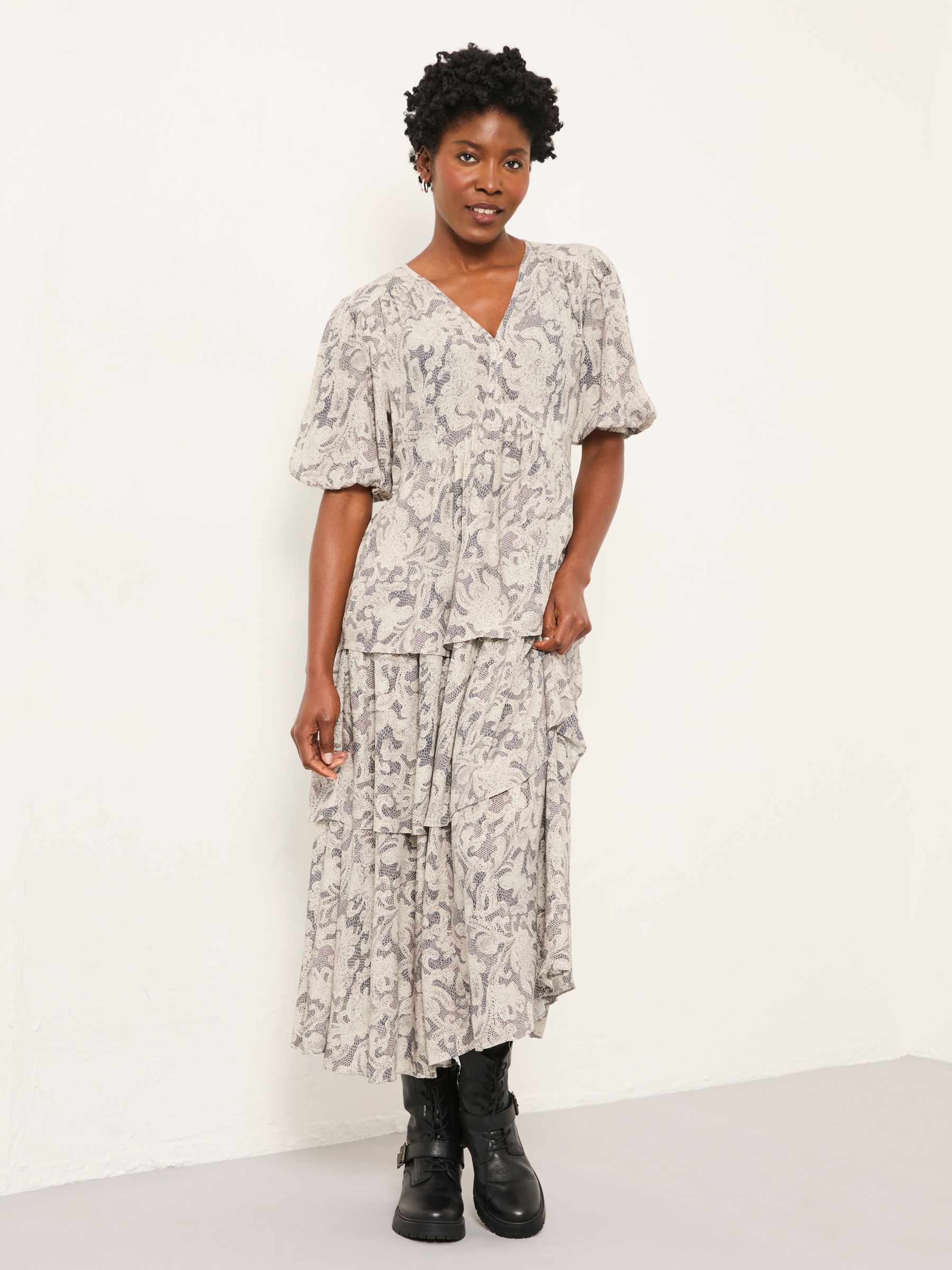 Milly Charcoal Grey Decorative Floral Regular Midi Dress - Image 2 of 7