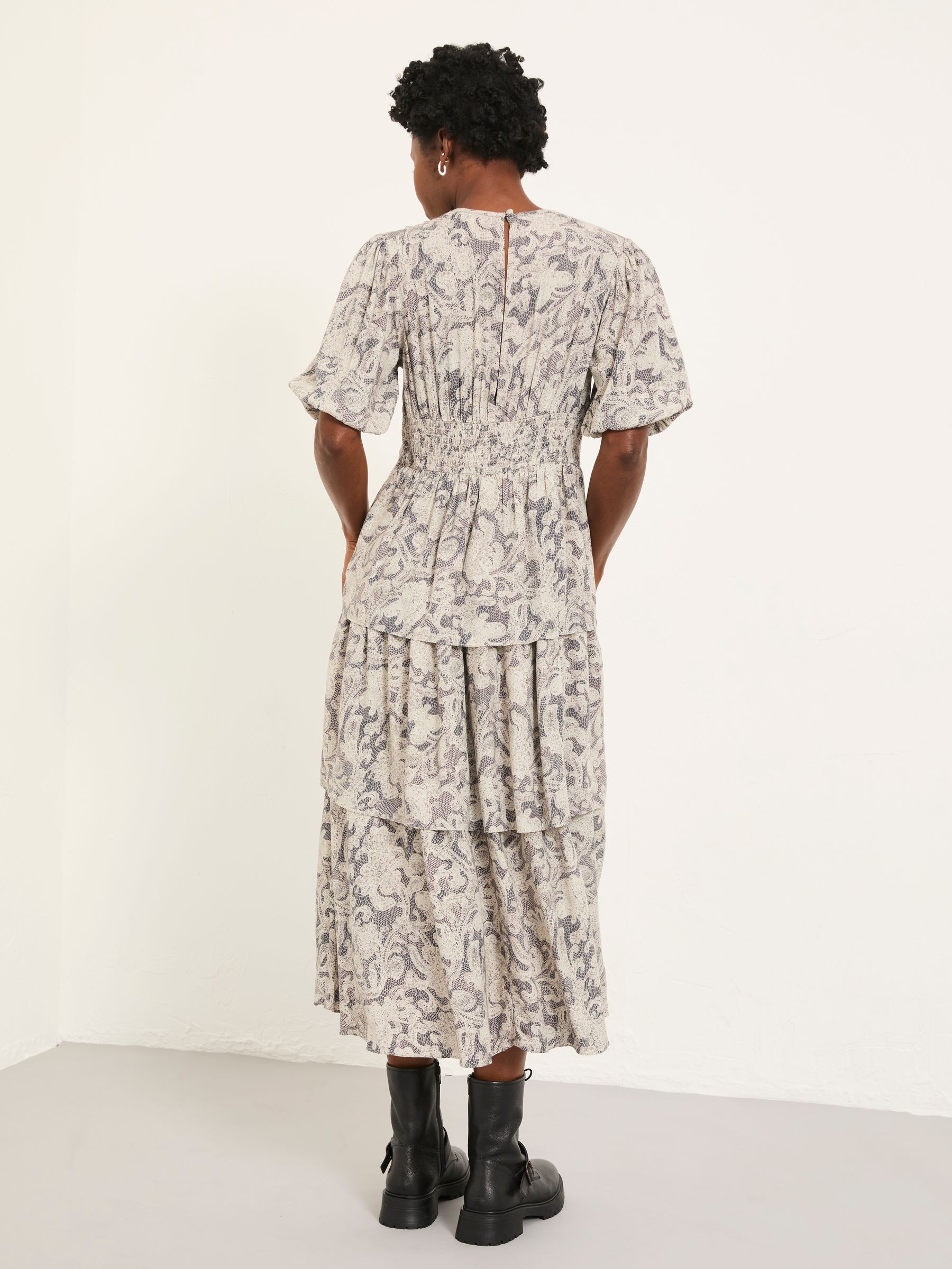 Milly Charcoal Grey Decorative Floral Regular Midi Dress - Image 3 of 7