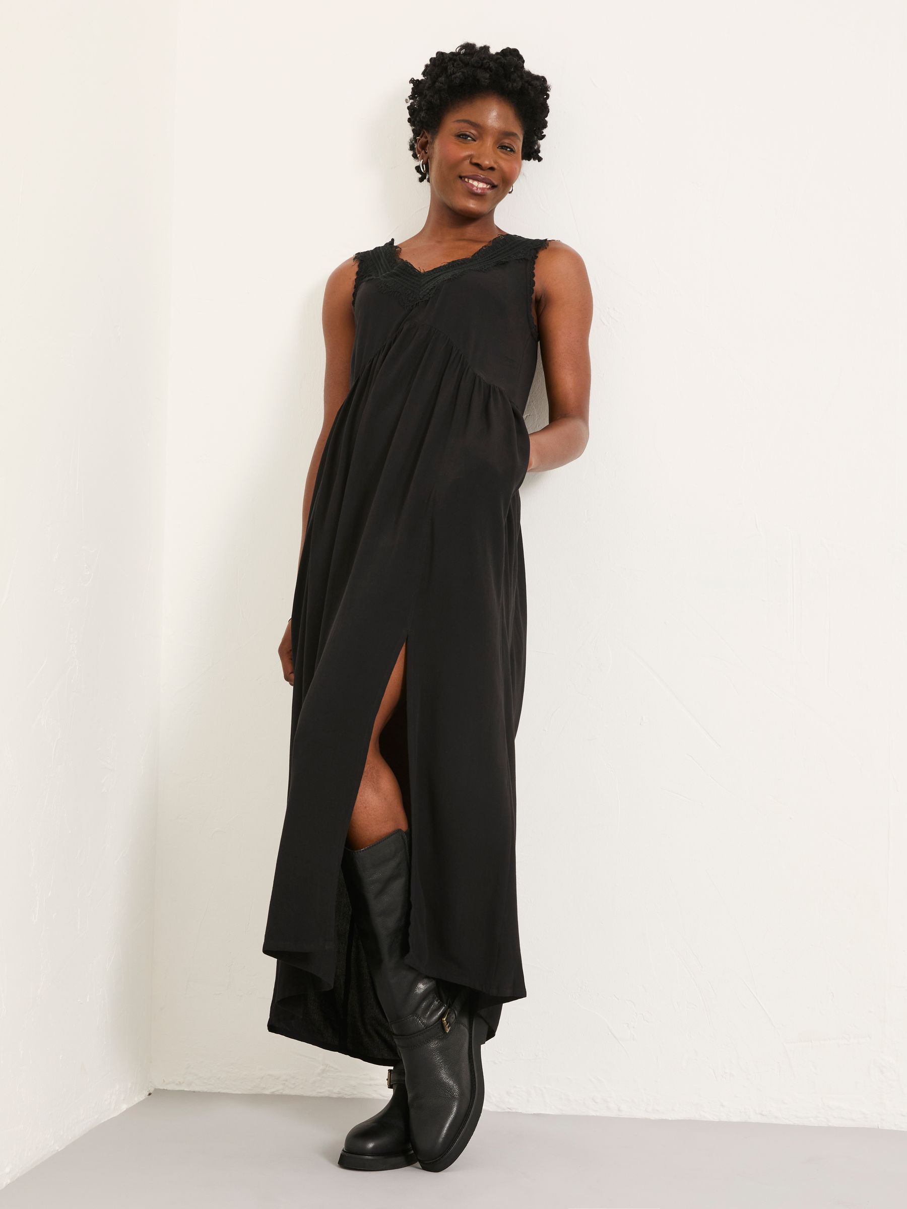 Aileen Black Regular Slip Midi Dress - Image 1 of 6