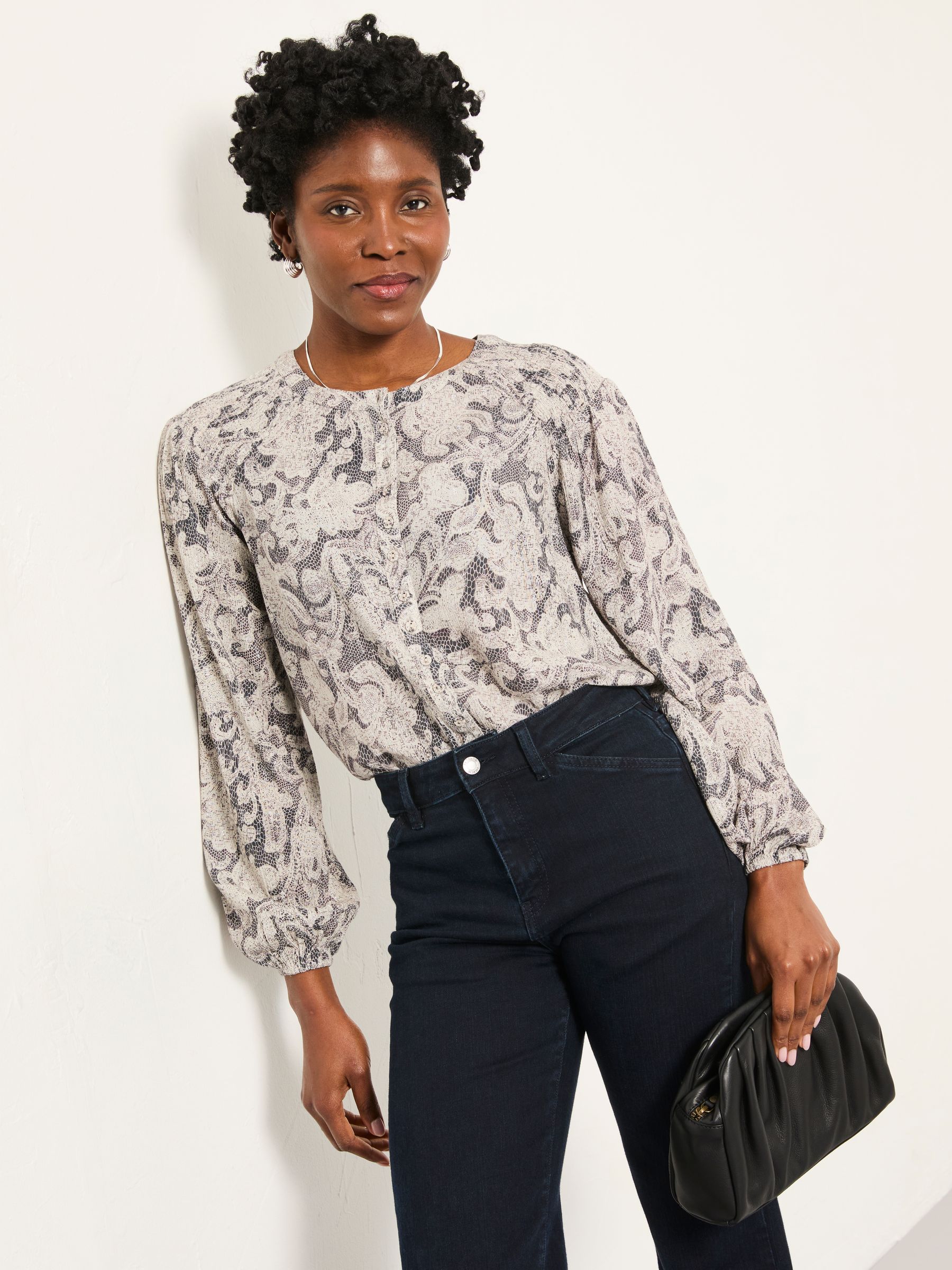 Faye Charcoal Grey Decorative Floral Tunic - Image 1 of 6