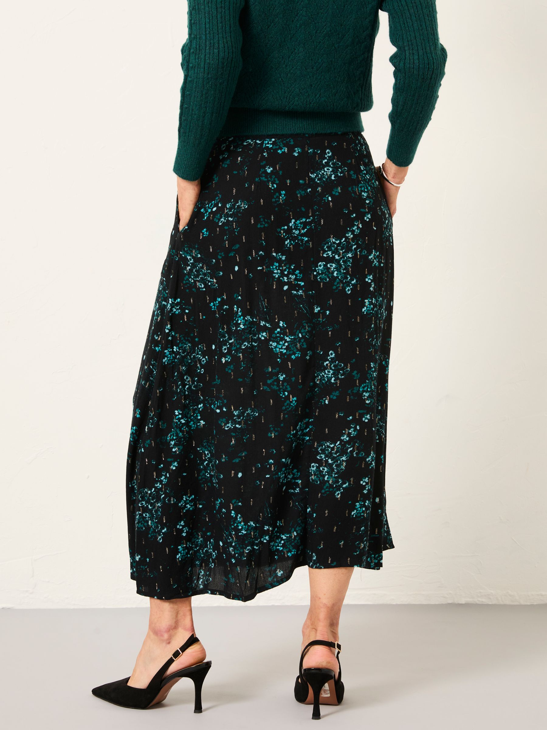 Skye Black Winter Meadow Midi Skirt - Image 3 of 7