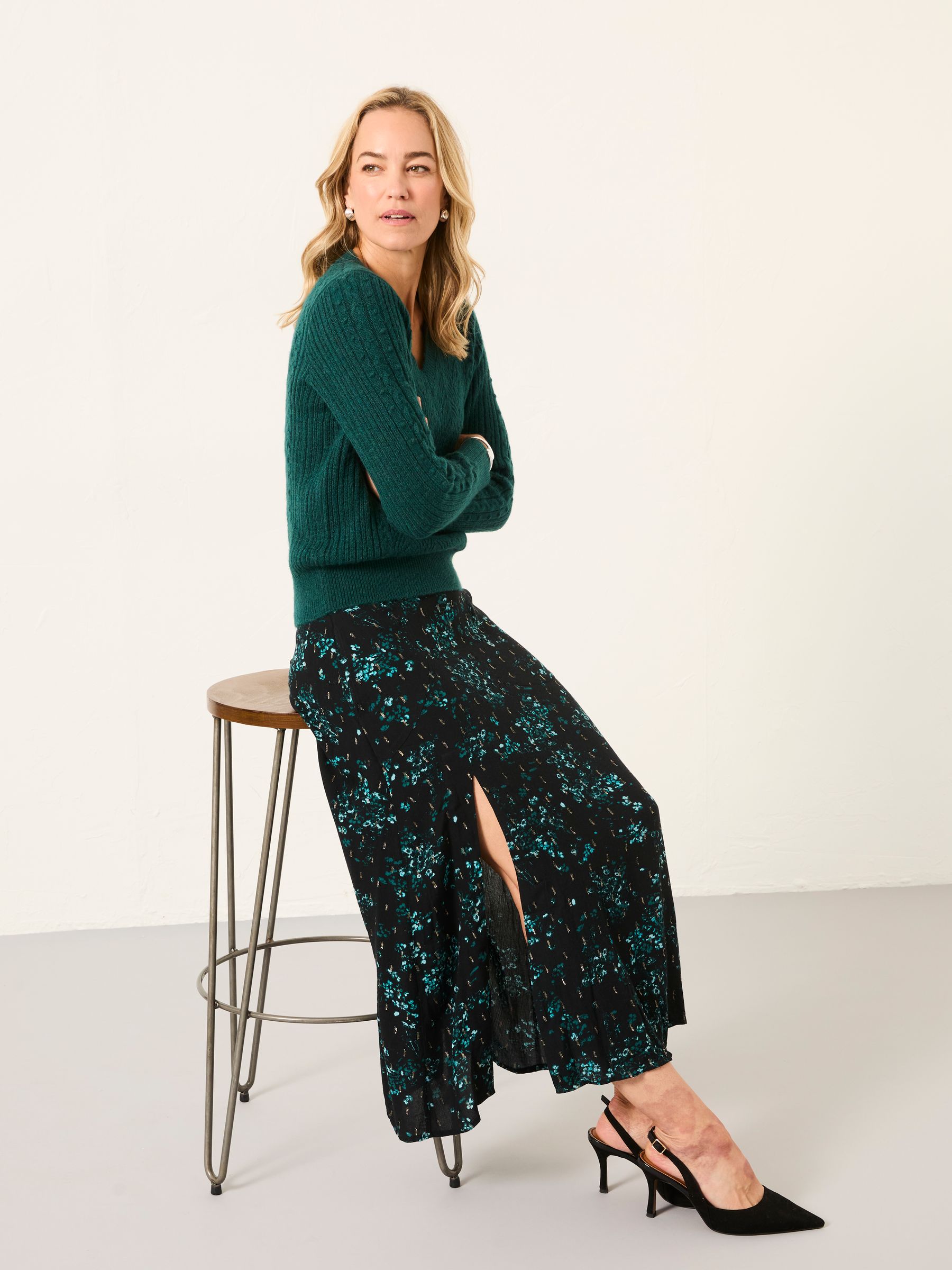 Skye Black Winter Meadow Midi Skirt - Image 4 of 7