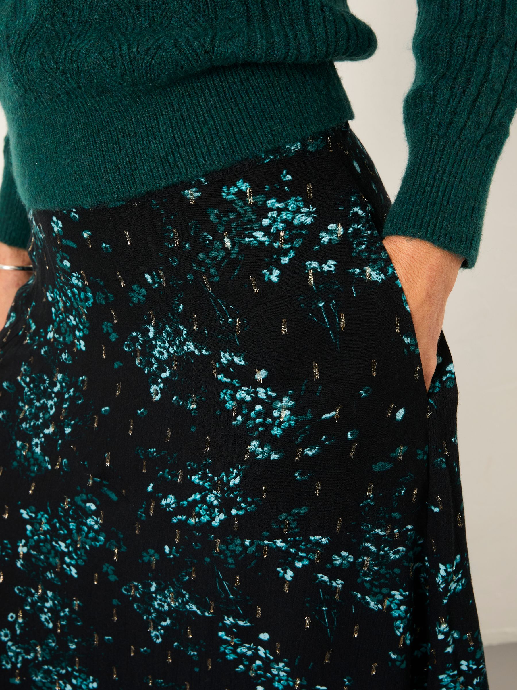 Skye Black Winter Meadow Midi Skirt - Image 6 of 7