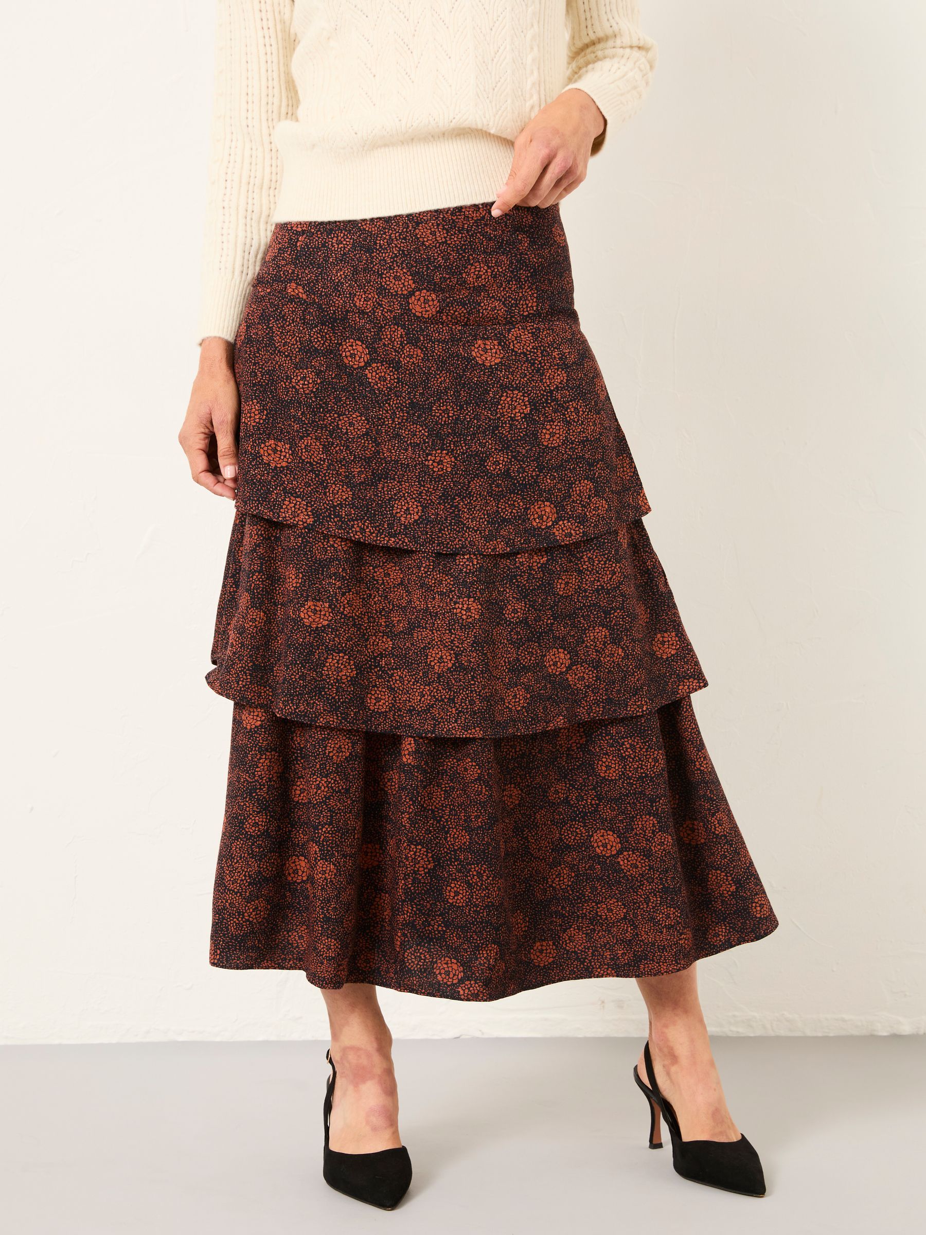 Tonia Black Circle Floral Midi Skirt - Image 1 of 6