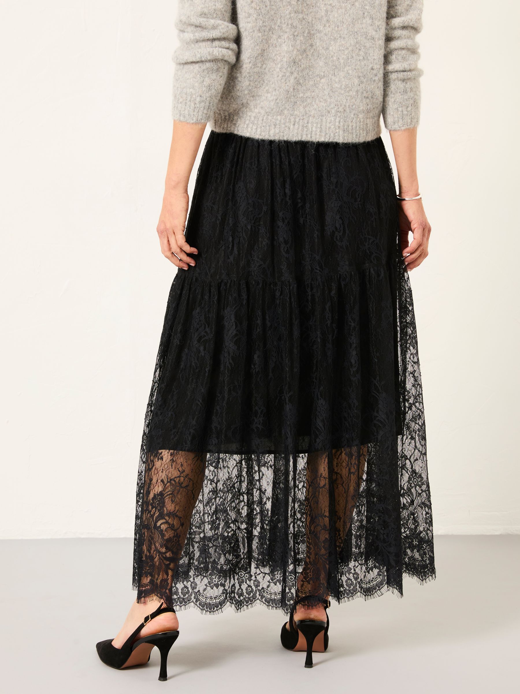 Annie Black Lace Midi Skirt - Image 2 of 5