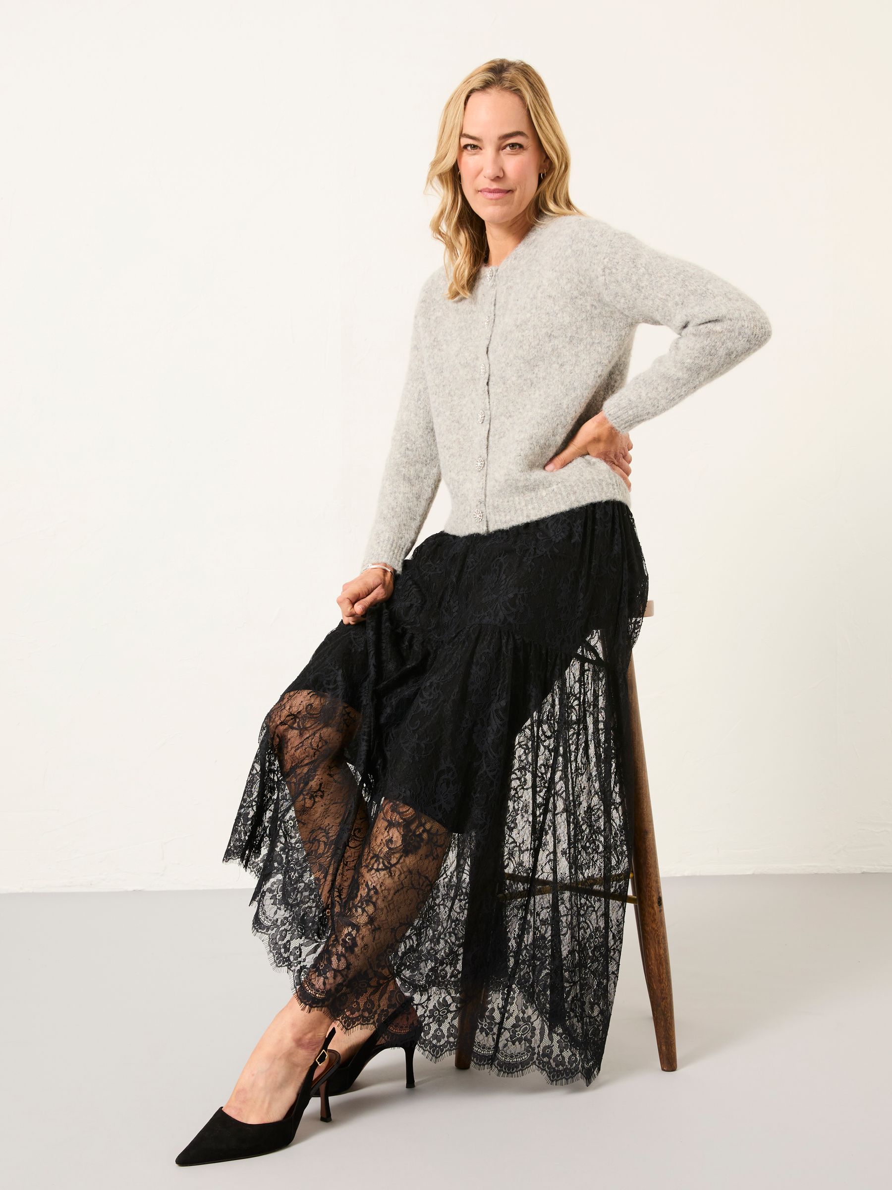 Annie Black Lace Midi Skirt - Image 4 of 5