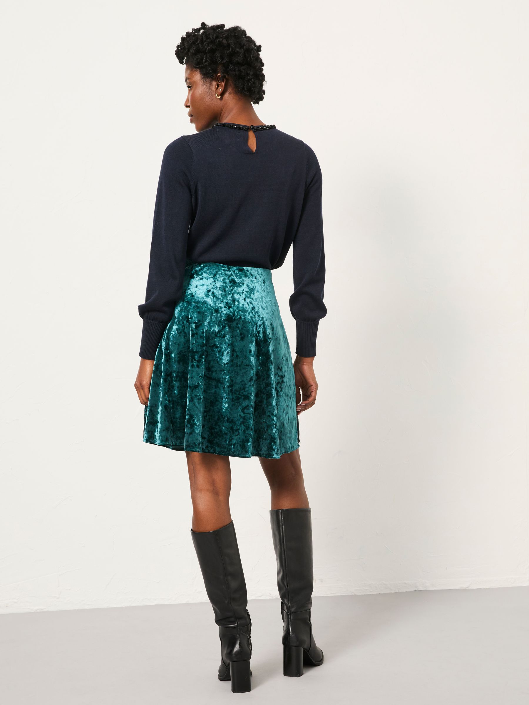 Jess Teal Blue Velvet Skirt | FatFace USA