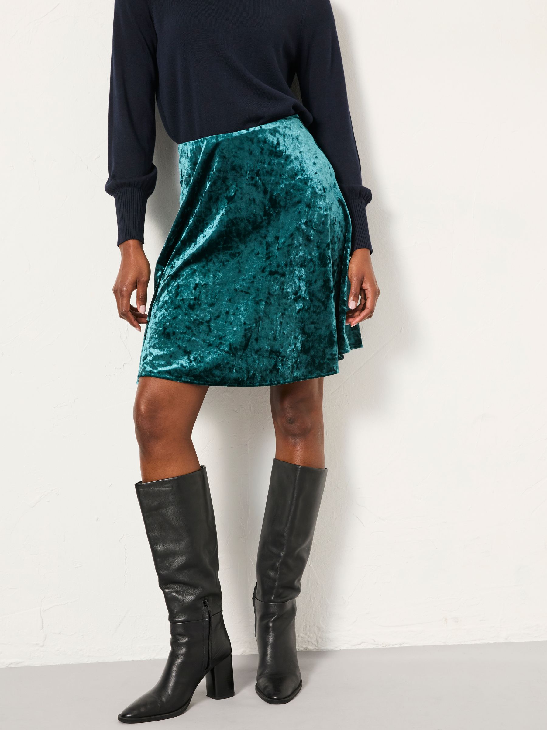 Jess Teal Blue Velvet Skirt - Image 3 of 6