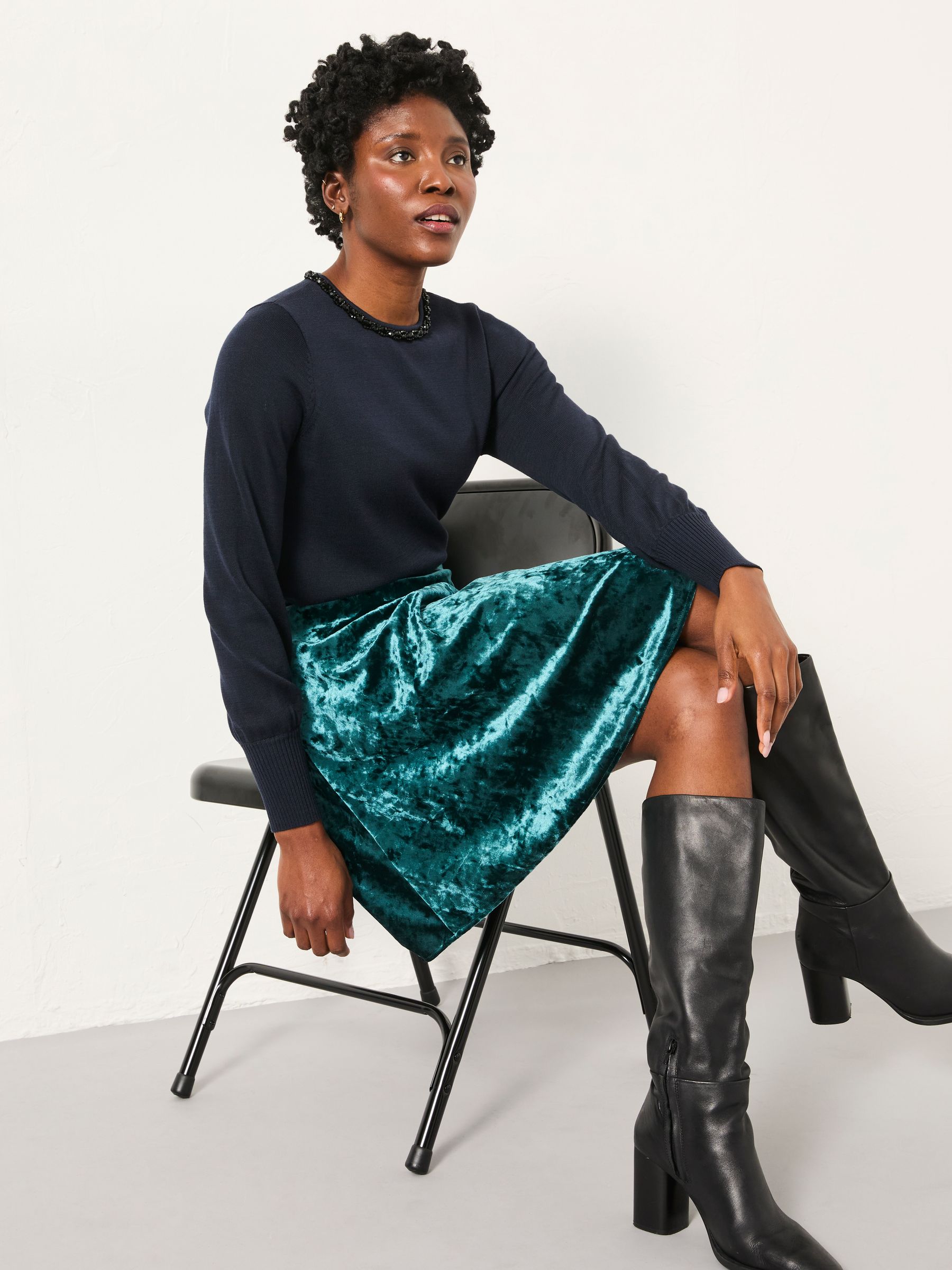 Jess Teal Blue Velvet Skirt | FatFace USA