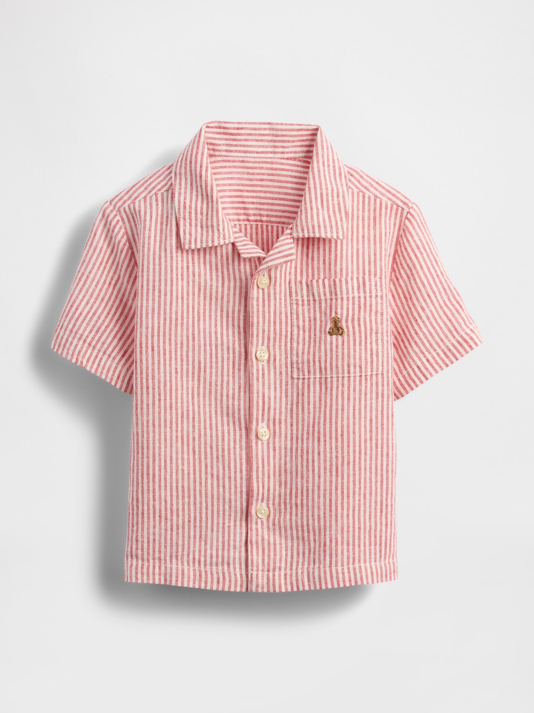 Red Stripe Brannan Bear Linen-Cotton Short Sleeve Shirt (6mths-5yrs) - Image 2 of 3