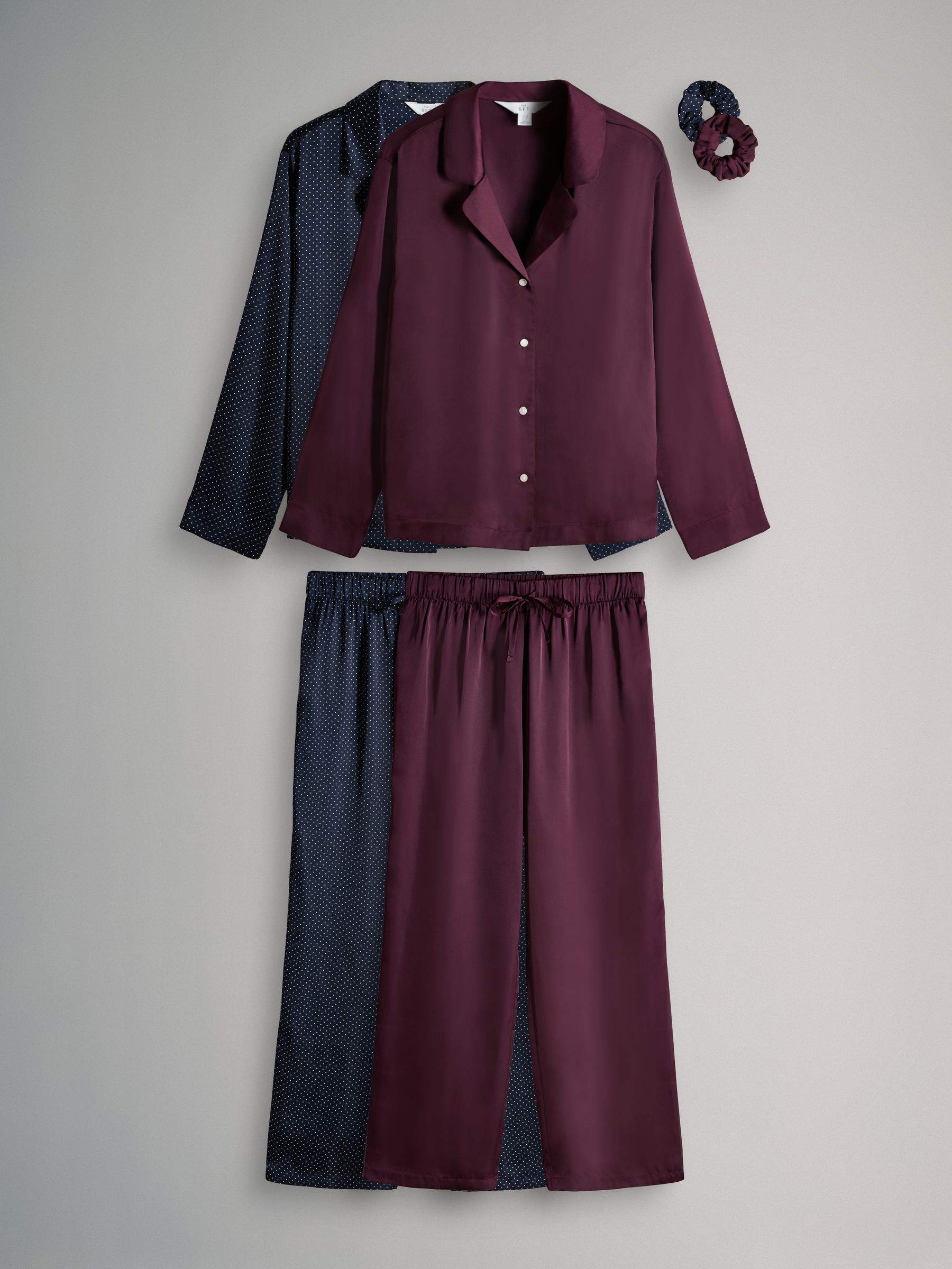 Navy Spot/Berry 2 Pack Satin Pyjamas Set - Image 2 of 10