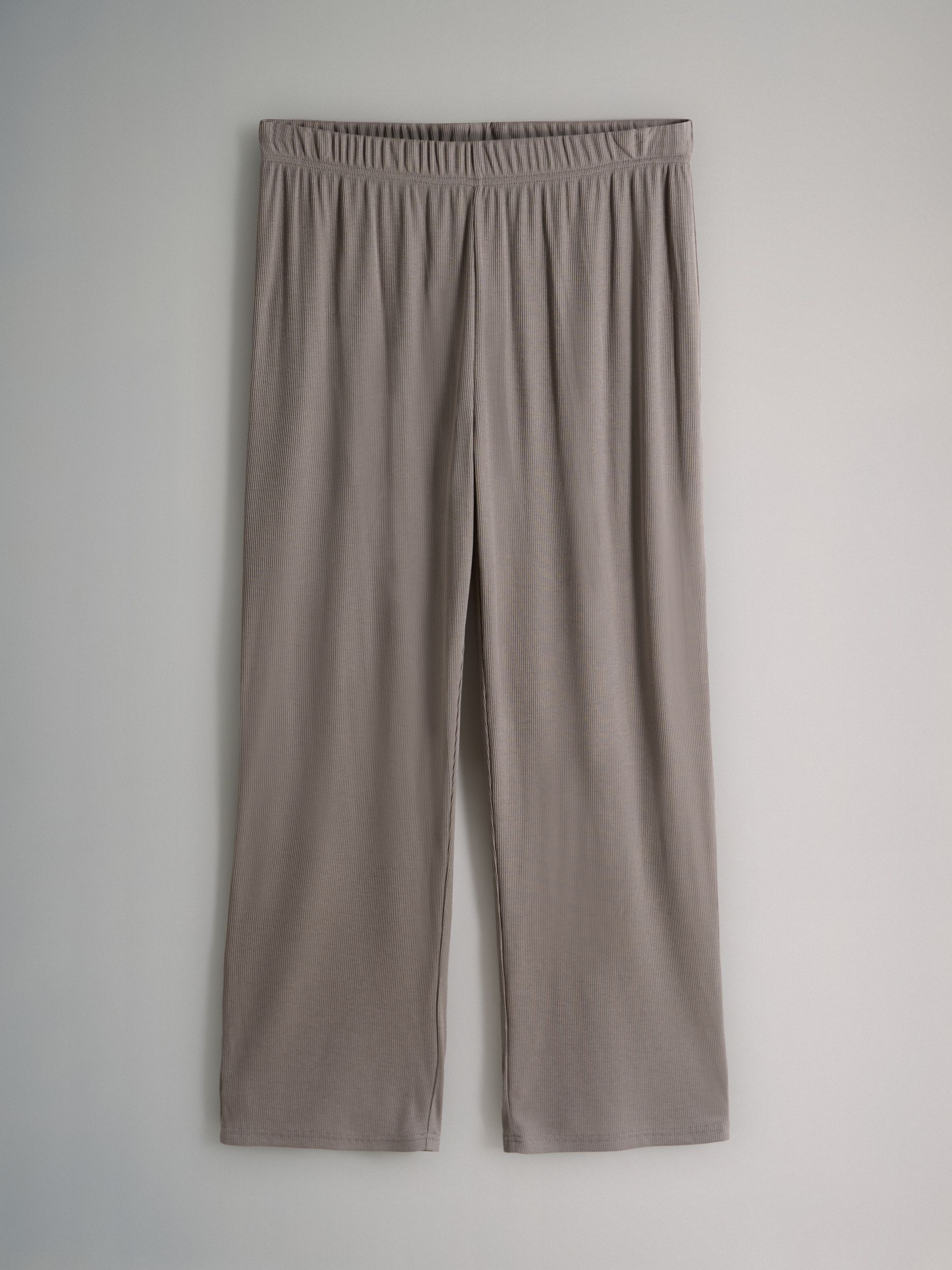 Mink/Grey - 2 Pack Soft Touch Ribbed Long Sleeve Leg Pyjamas - Image 5 of 6
