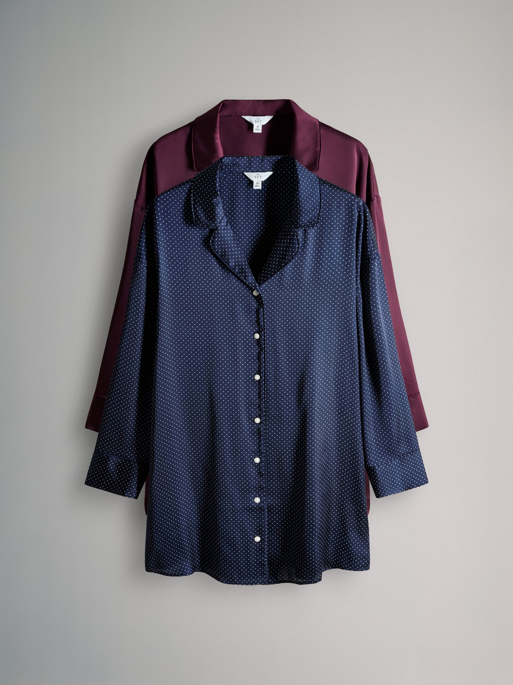 Navy Spot/Berry 2 Pack Satin Nightshirts - Image 2 of 6 Navy Spot/Berry 2 Pack Satin Nightshirts - Image 2 of 6