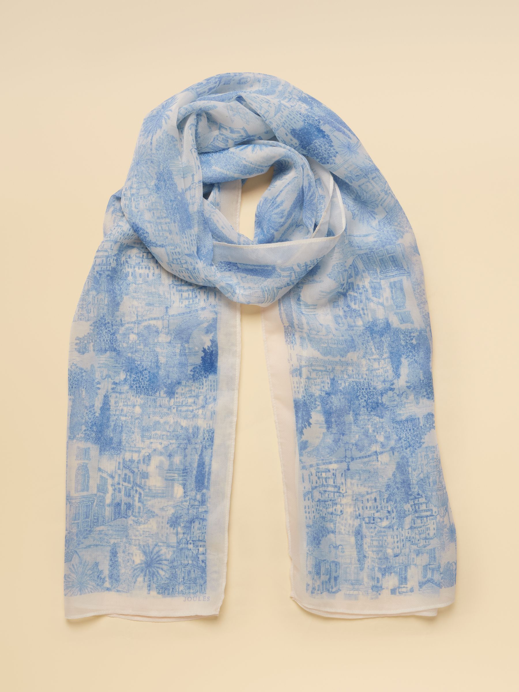 Abberton Blue Ecru Toile De Jouy Printed Scarf - Image 1 of 6