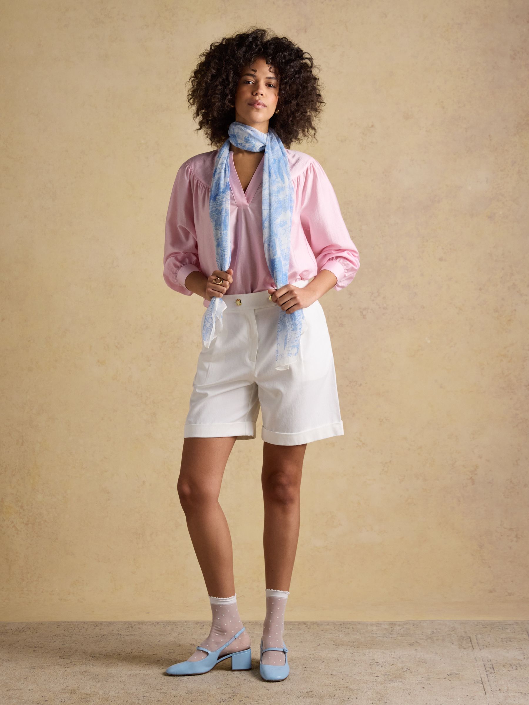 Abberton Blue Ecru Toile De Jouy Printed Scarf - Image 3 of 6