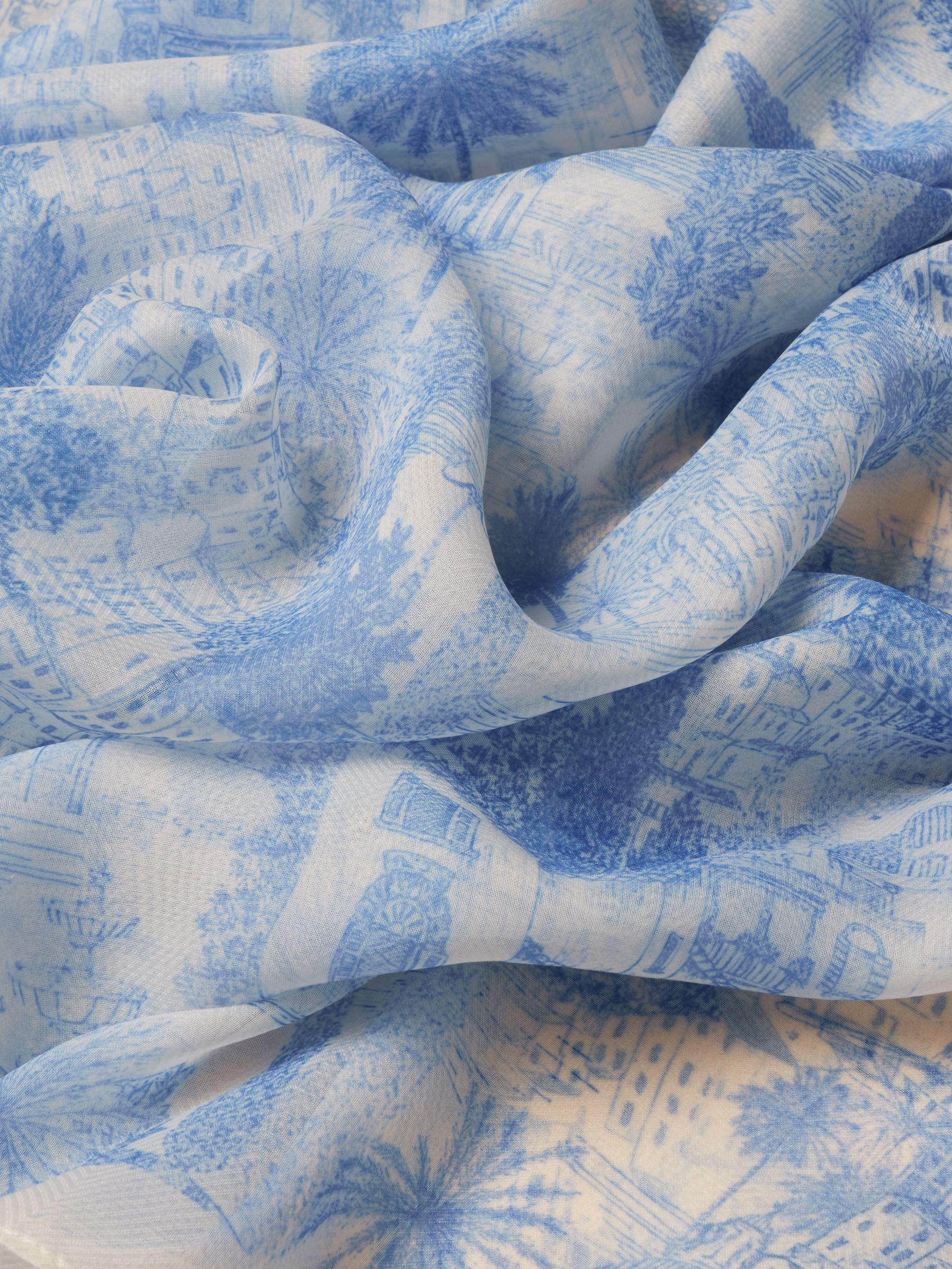 Abberton Blue Ecru Toile De Jouy Printed Scarf - Image 4 of 6