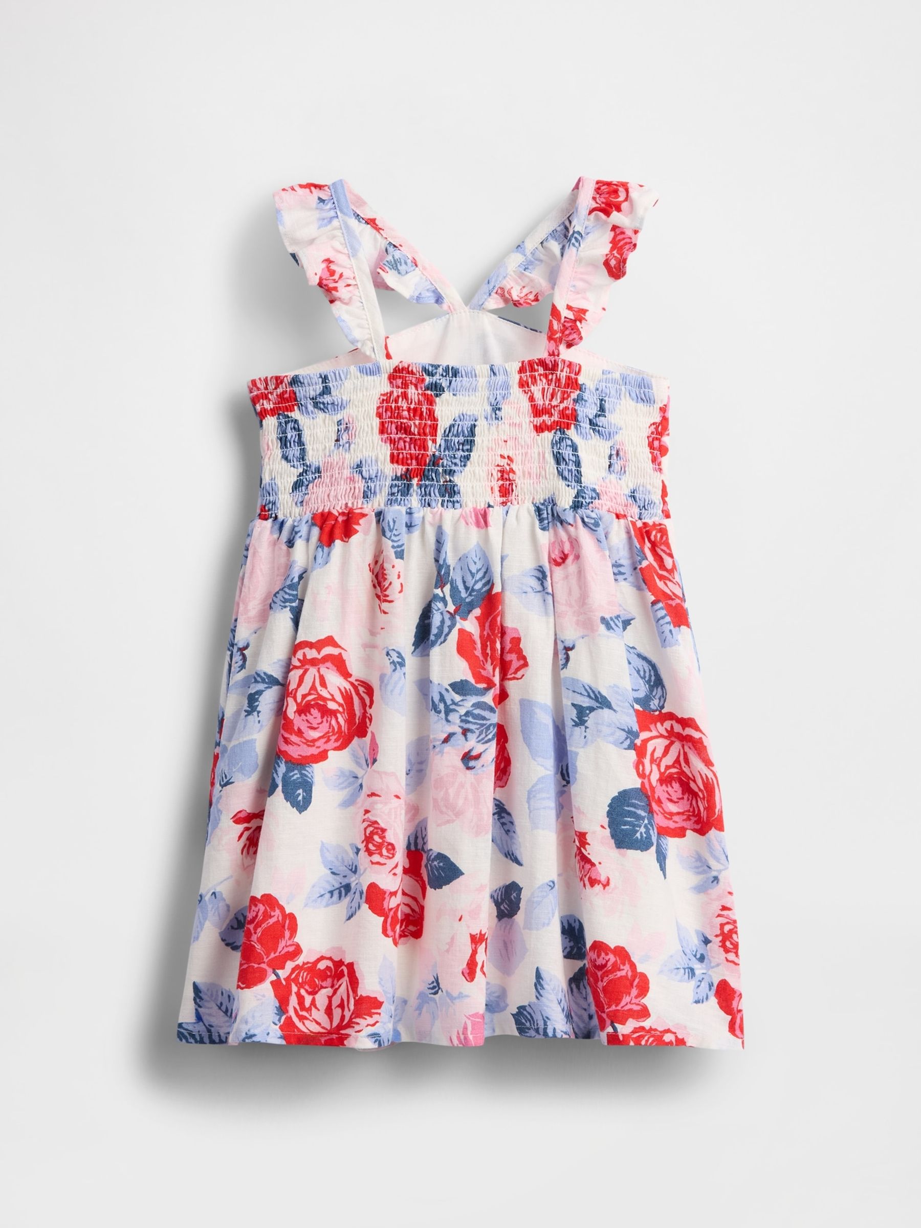 White/Red Floral Linen-Cotton Flutter V-Neck Dress (6mths-5yrs) - Image 3 of 3