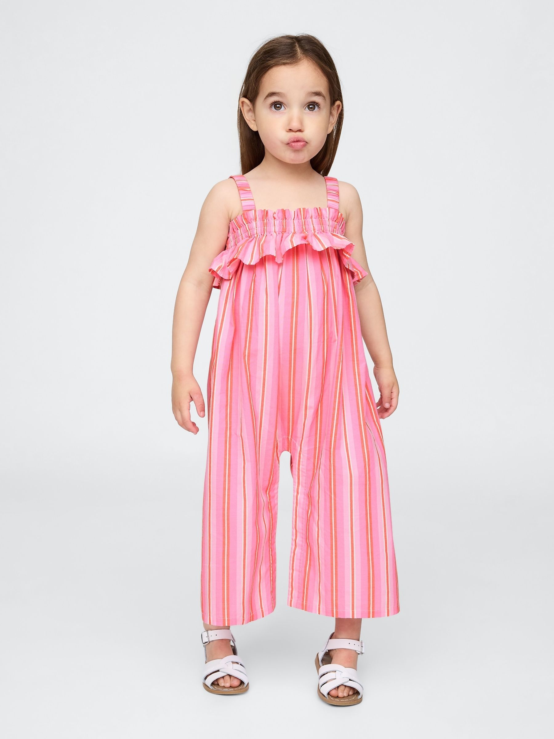 Pink Poplin Square Neck Ruffle Jumpsuit (6mths-5yrs) - Image 1 of 3