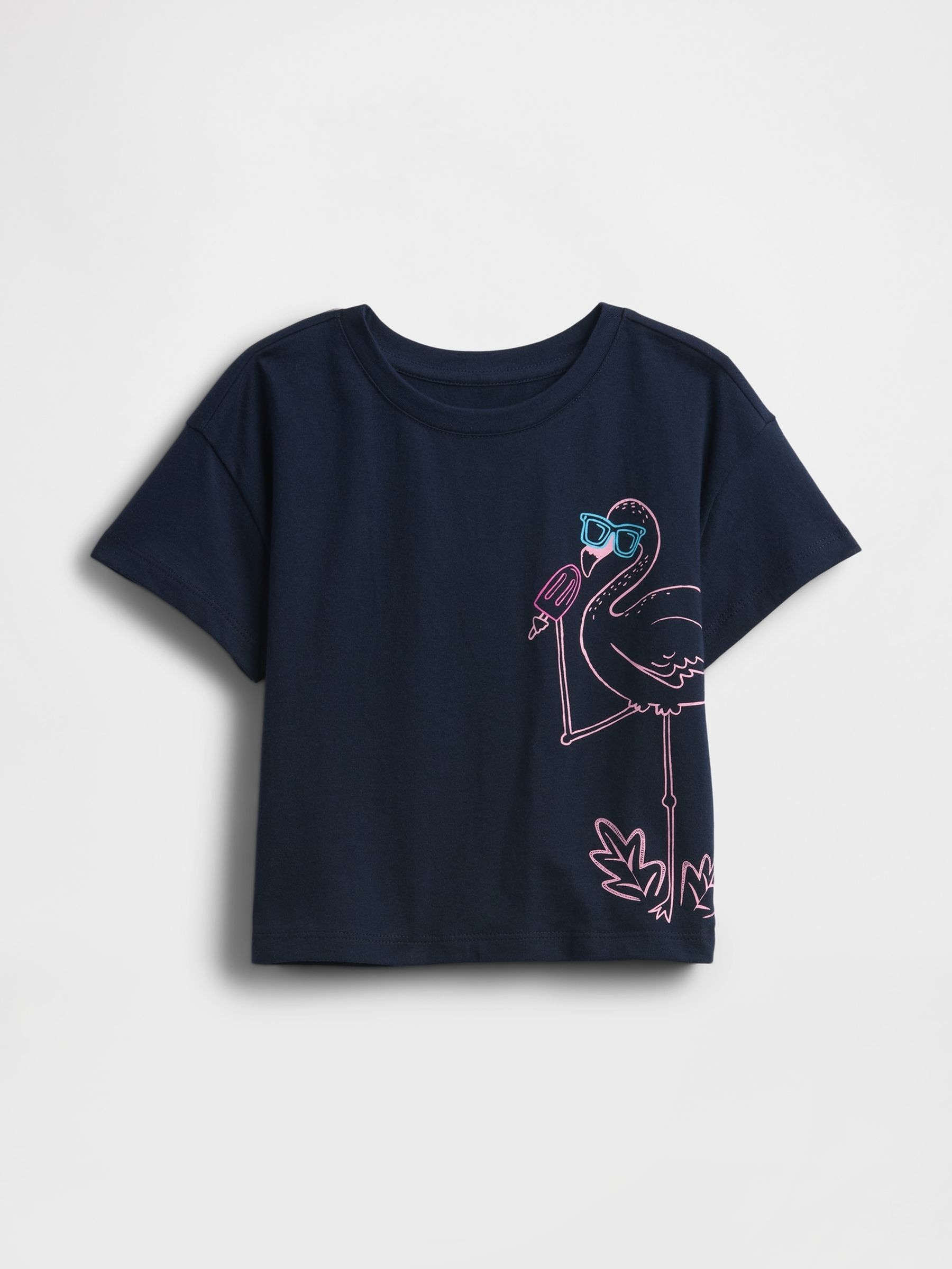 Navy Blue Flamingo Relaxed Graphic Short Sleeve T-Shirt (6mths-5yrs) - Image 1 of 2