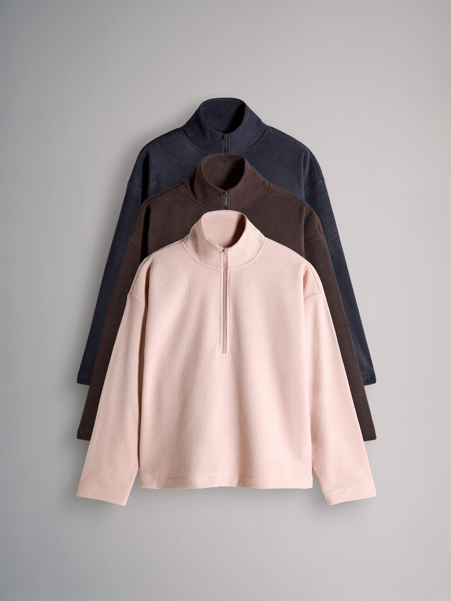 Black/Brown/Pink - 3 Pack Quarter Zip Microfleece Jumpers - Image 1 of 6