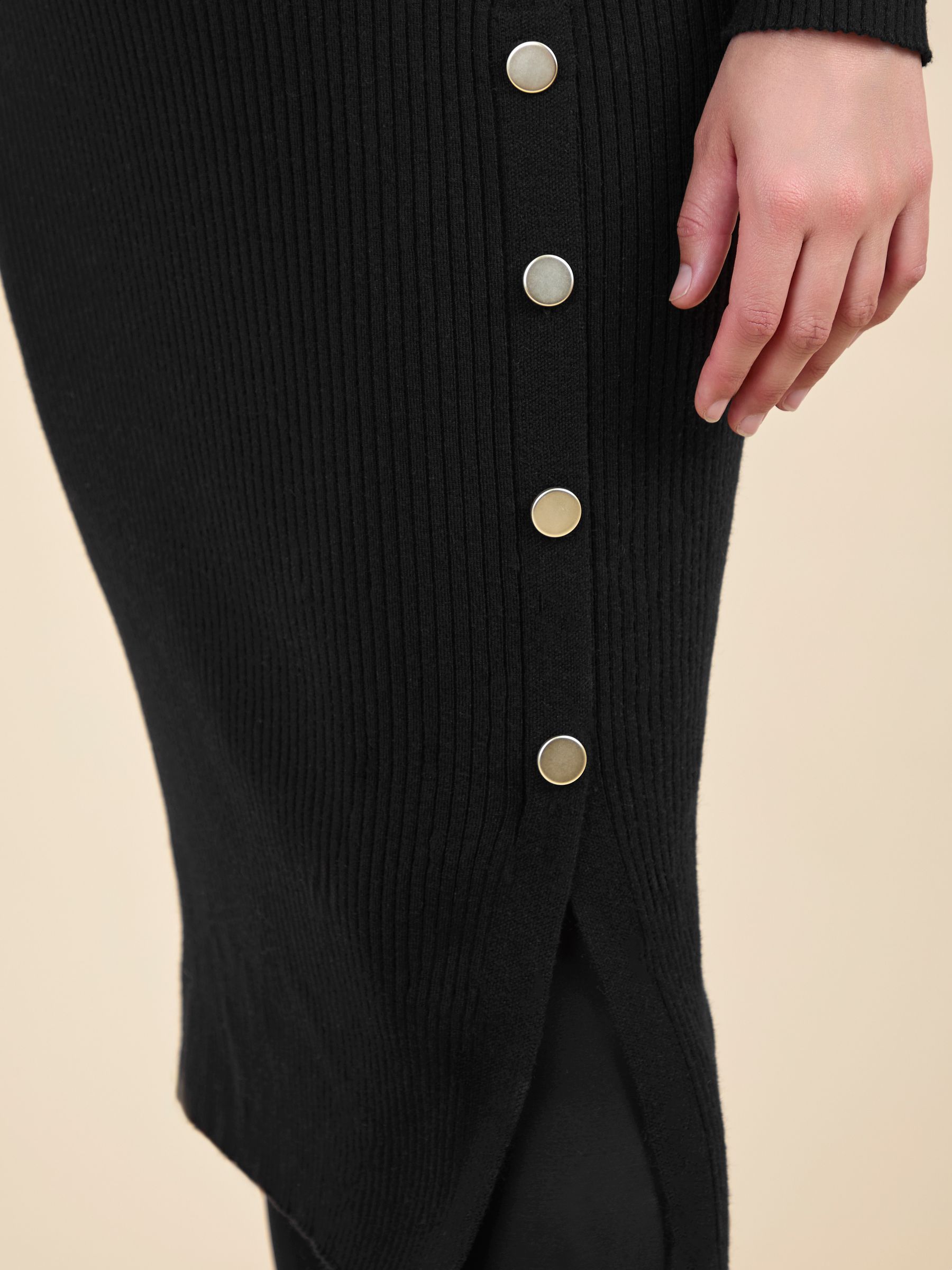 Black Button Detail Knitted Rib Maternity Midi Dress - Image 9 of 9