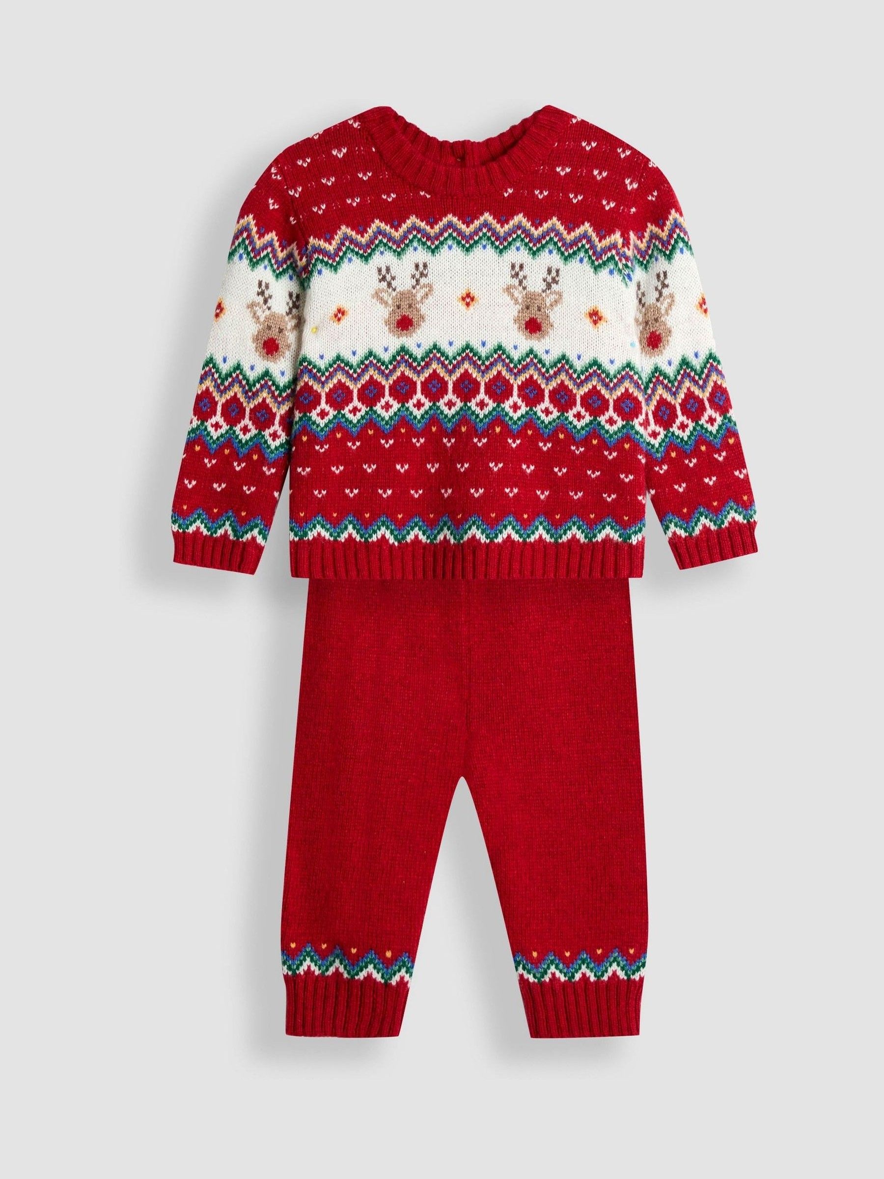 Red Reindeer 2-Piece Christmas Fair Isle Jumper & Leggings Set - Image 1 of 6