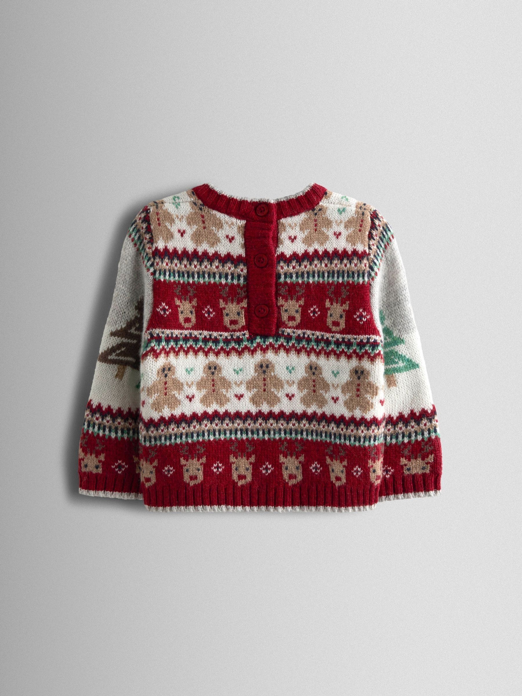 Burgundy Red 2-Piece Christmas Fair Isle Jumper & Leggings Set - Image 4 of 6