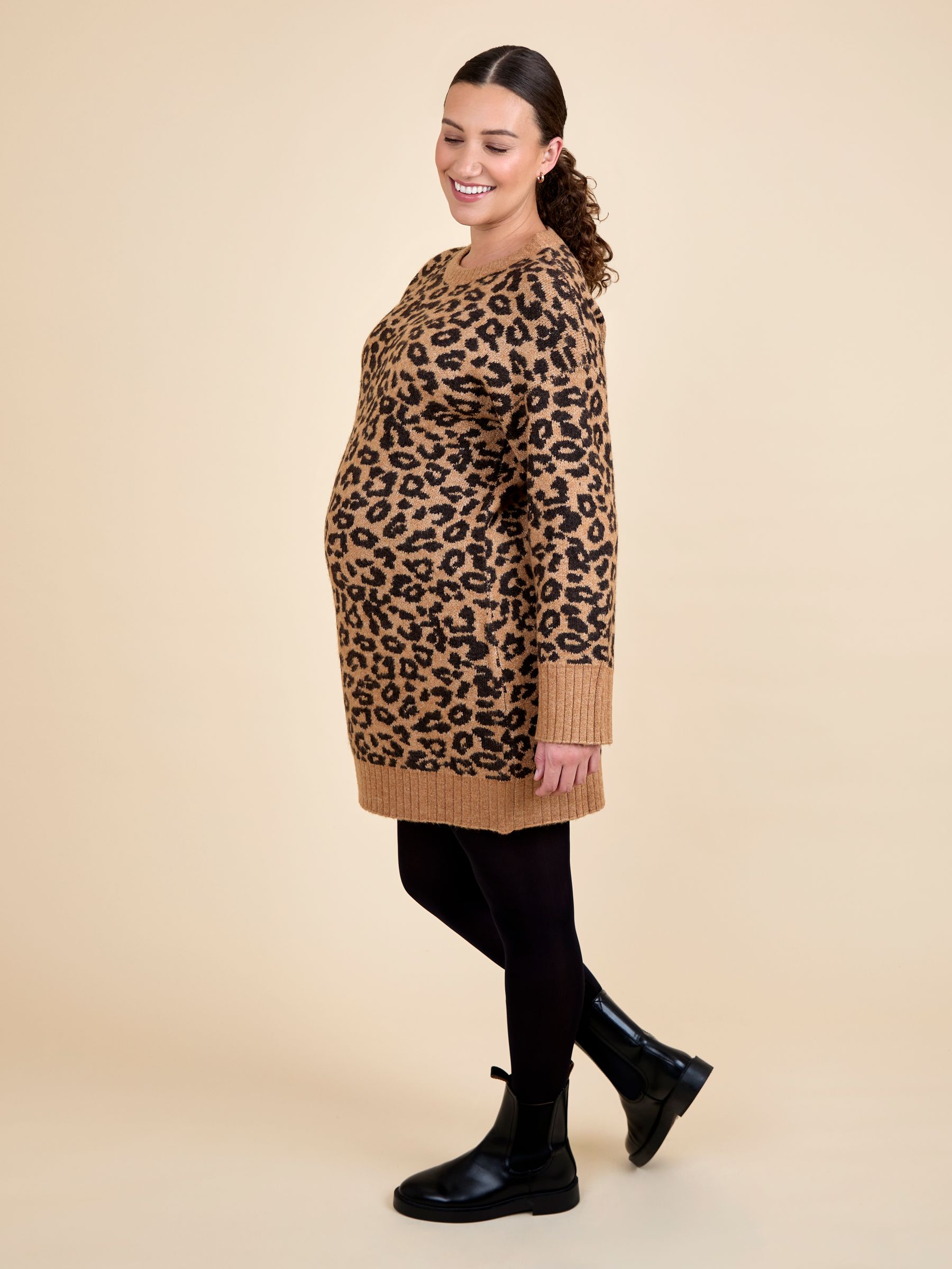 Brown Animal Maternity Shift Mini Knitted Dress - Image 2 of 4