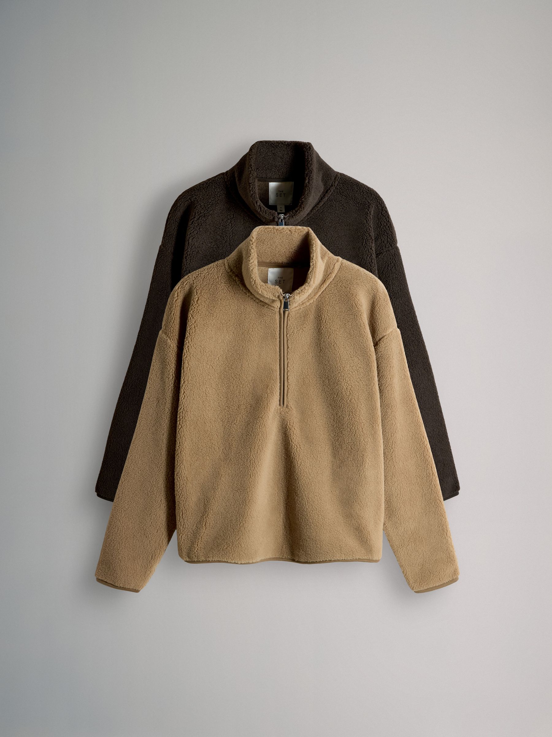 Black/Taupe Brown - 2 Pack Borg Quarter Zip Fleece - Image 1 of 5