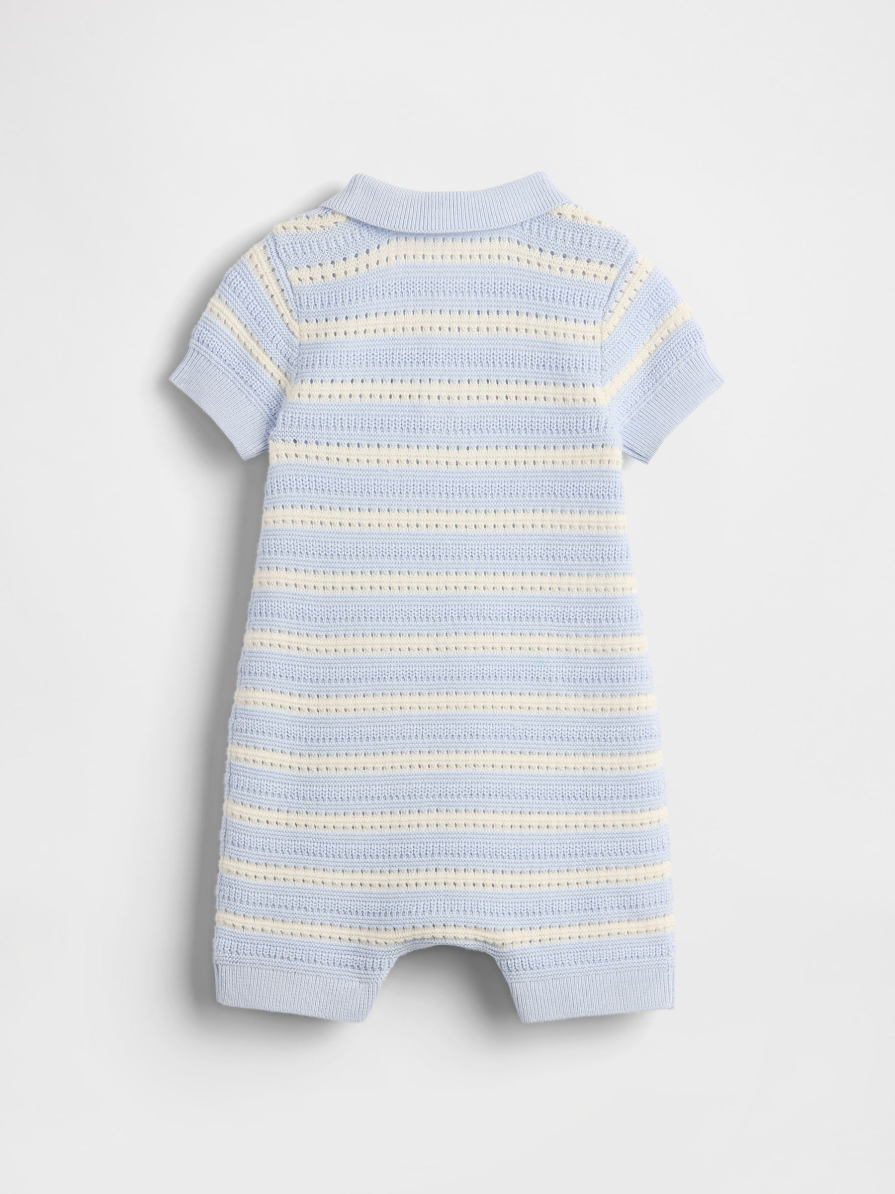 Blue/White Stripe 100% Cotton Crochet Knit Polo One Piece (Newborn-24mths) - Image 2 of 3